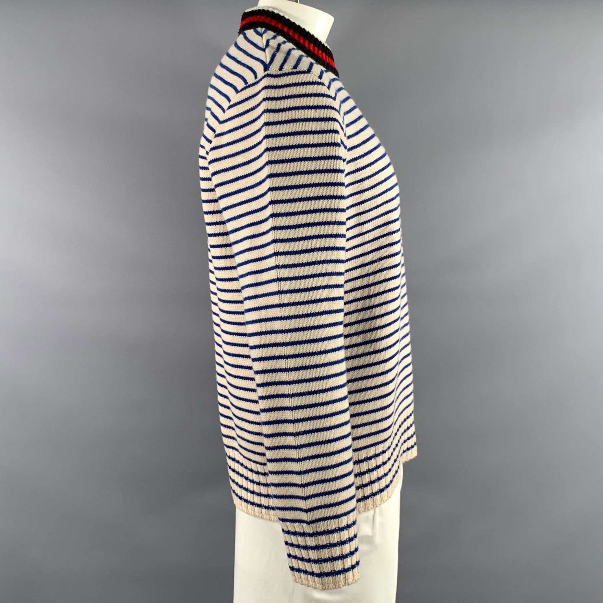 MONCLER Size L Cream Multi Color Knit Wool Mock Neck Sweater - Image 2