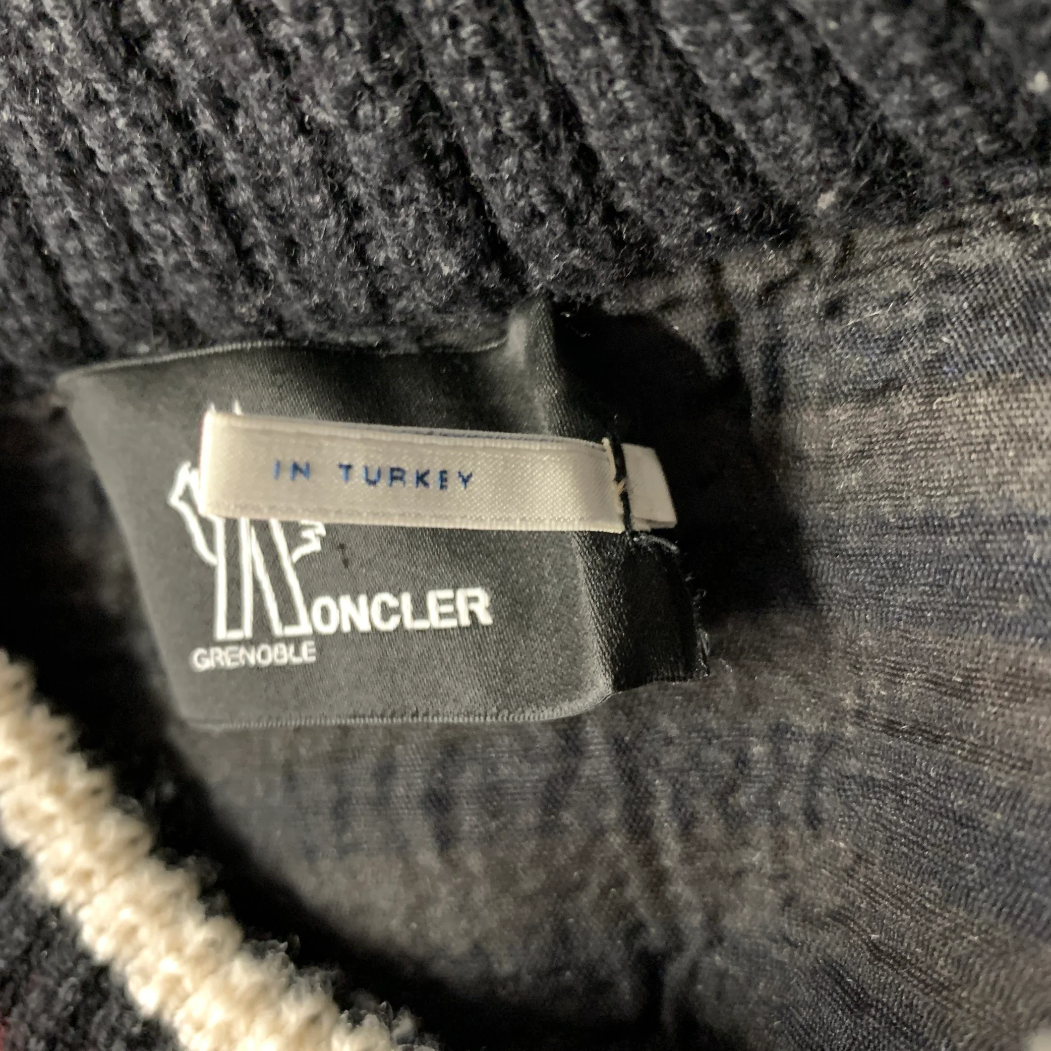 MONCLER Size L Cream Multi Color Knit Wool Mock Neck Sweater - Image 5