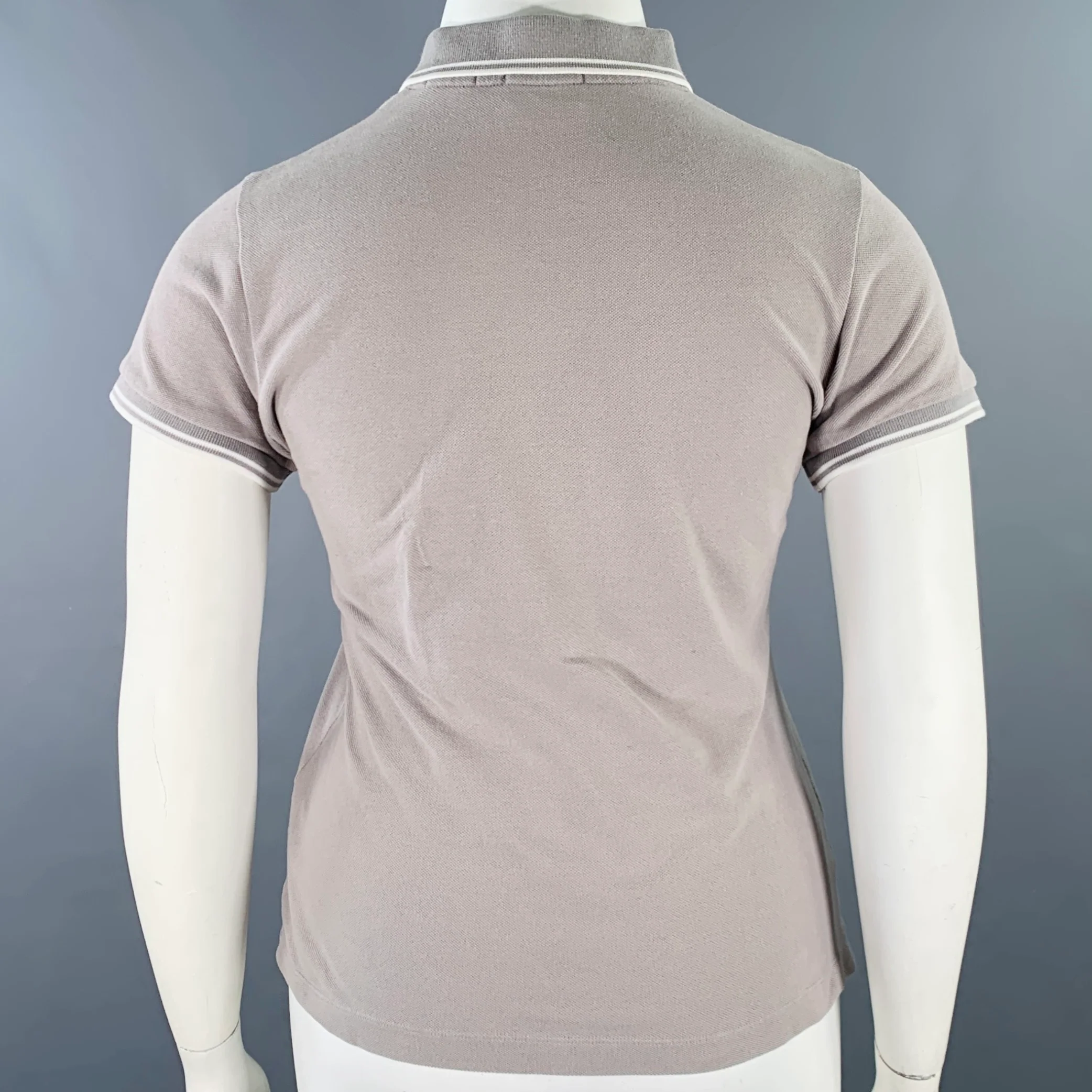 MONCLER Size L Grey White Cotton Logo Polo Casual Top - Image 4