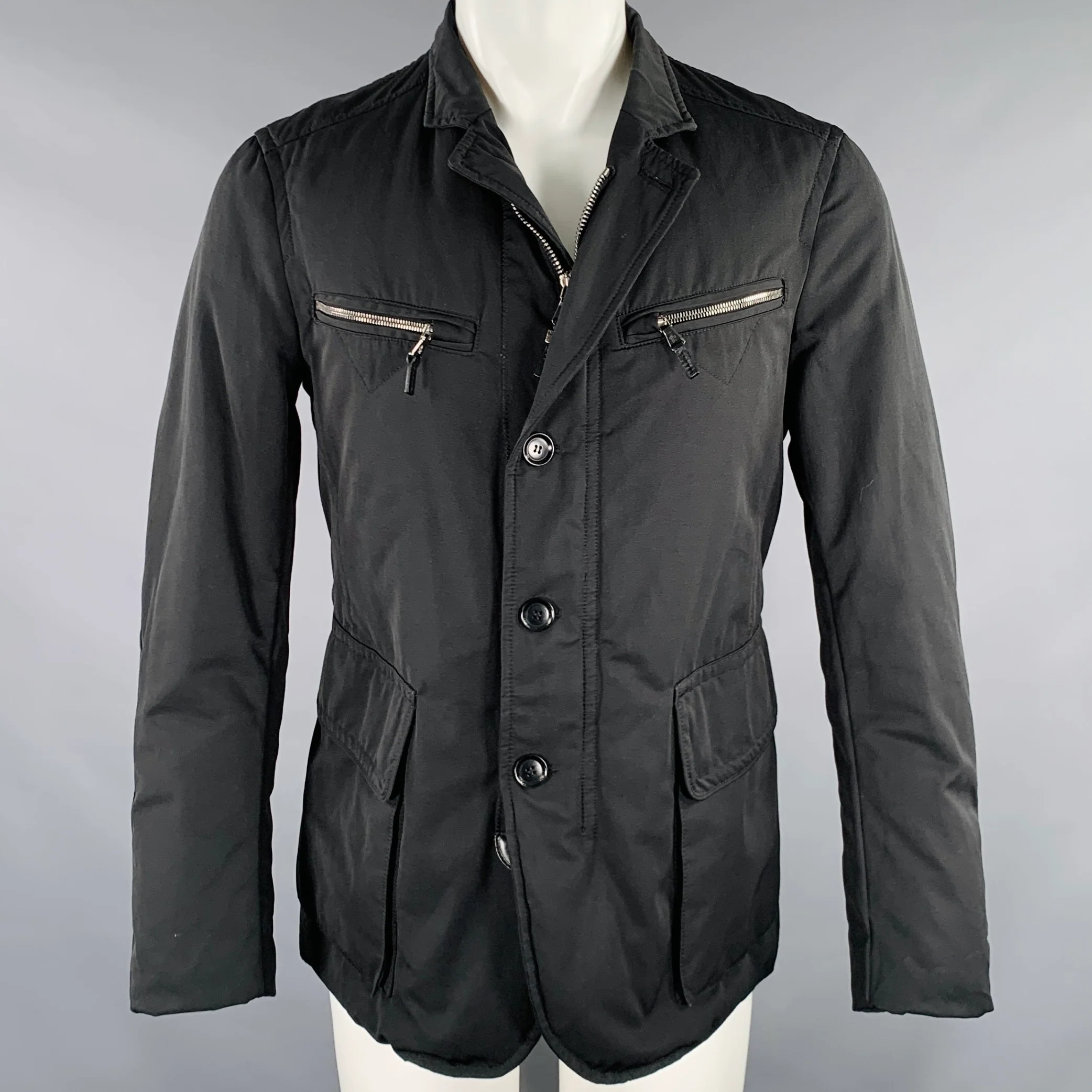 MONCLER Size M Black Polyester Zip Buttons Jacket
