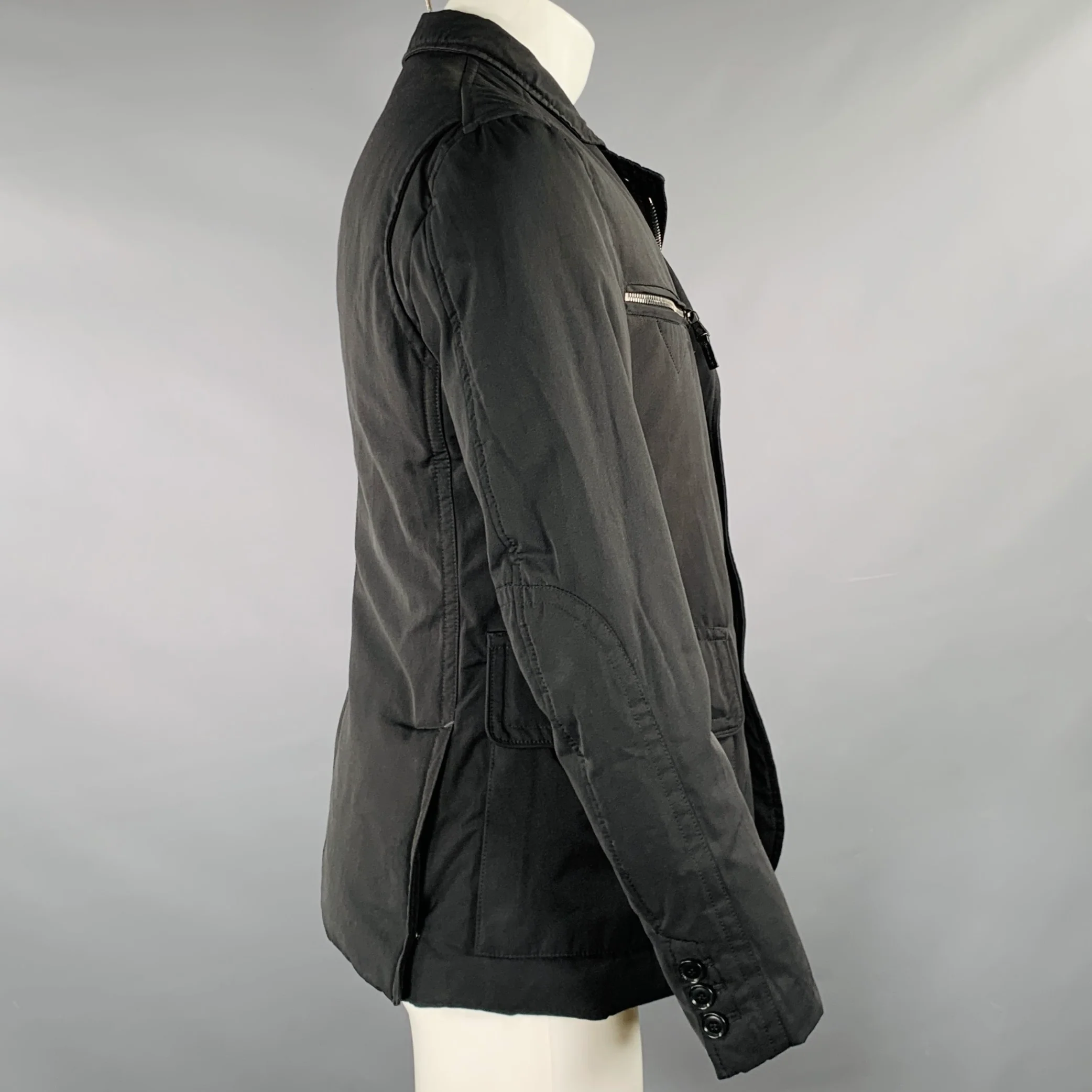 MONCLER Size M Black Polyester Zip Buttons Jacket - Image 2