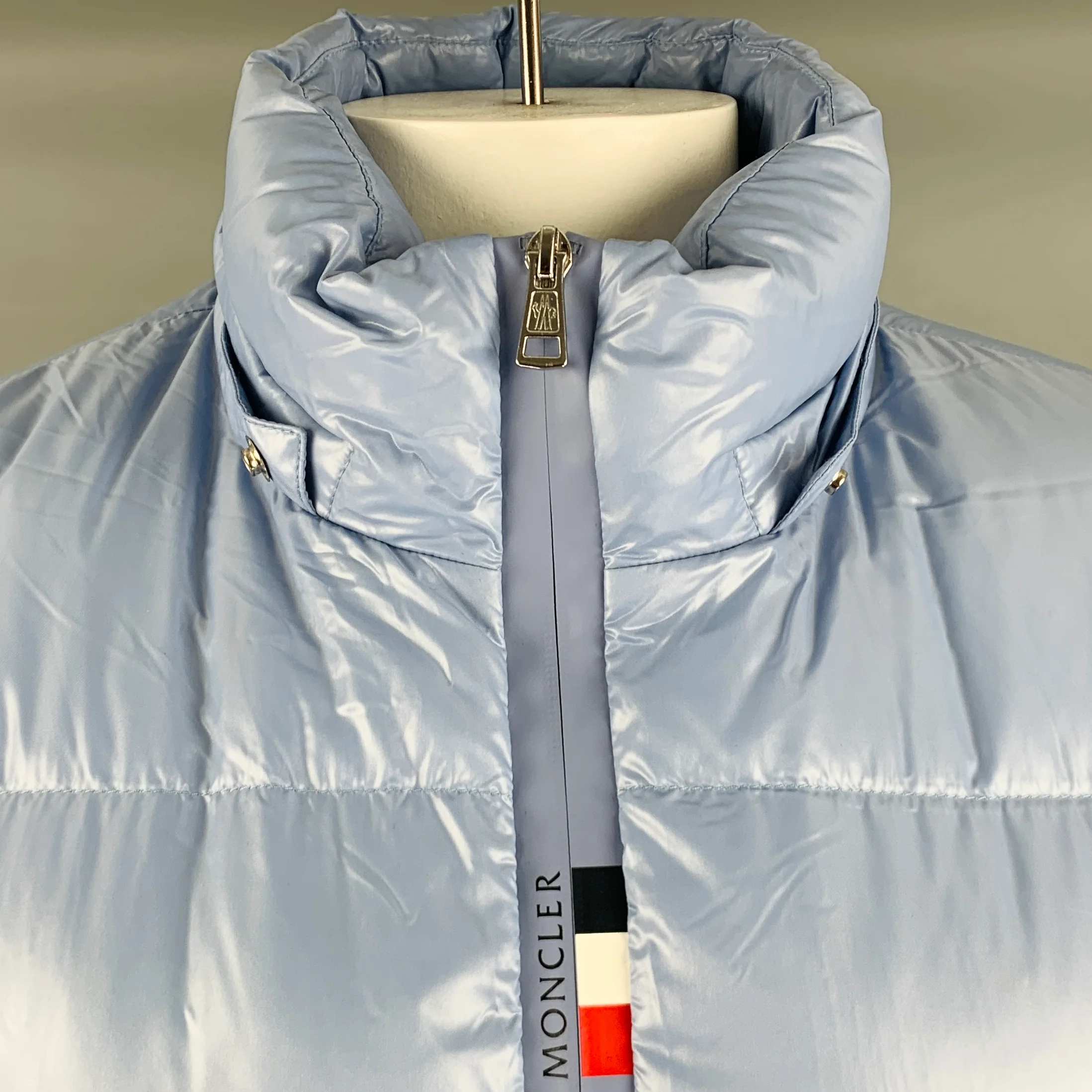 MONCLER Size XXXL Light Blue Quilted Polyamide Zip Up Jacket - Image 3