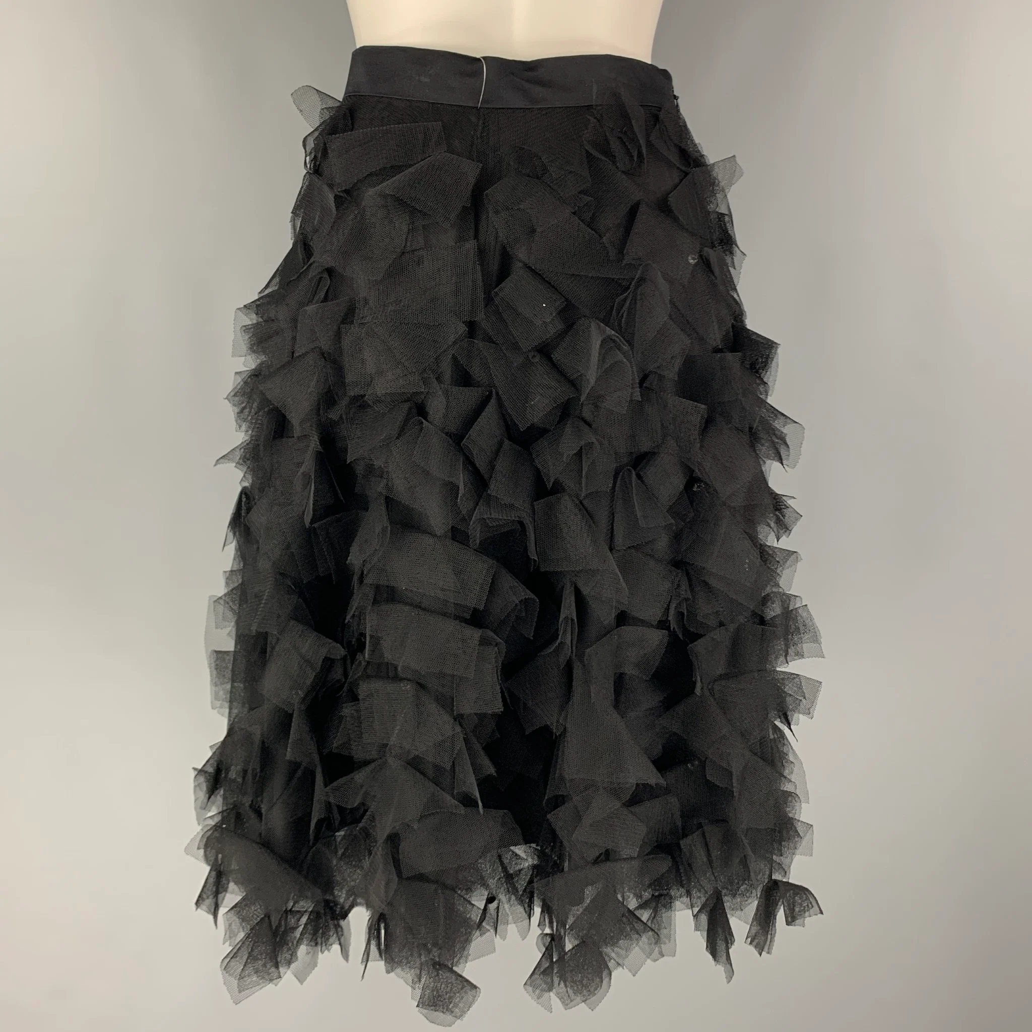 MONIQUE LHUILLIER Size 4 Black Nylon Mesh A-Line Skirt - Image 3