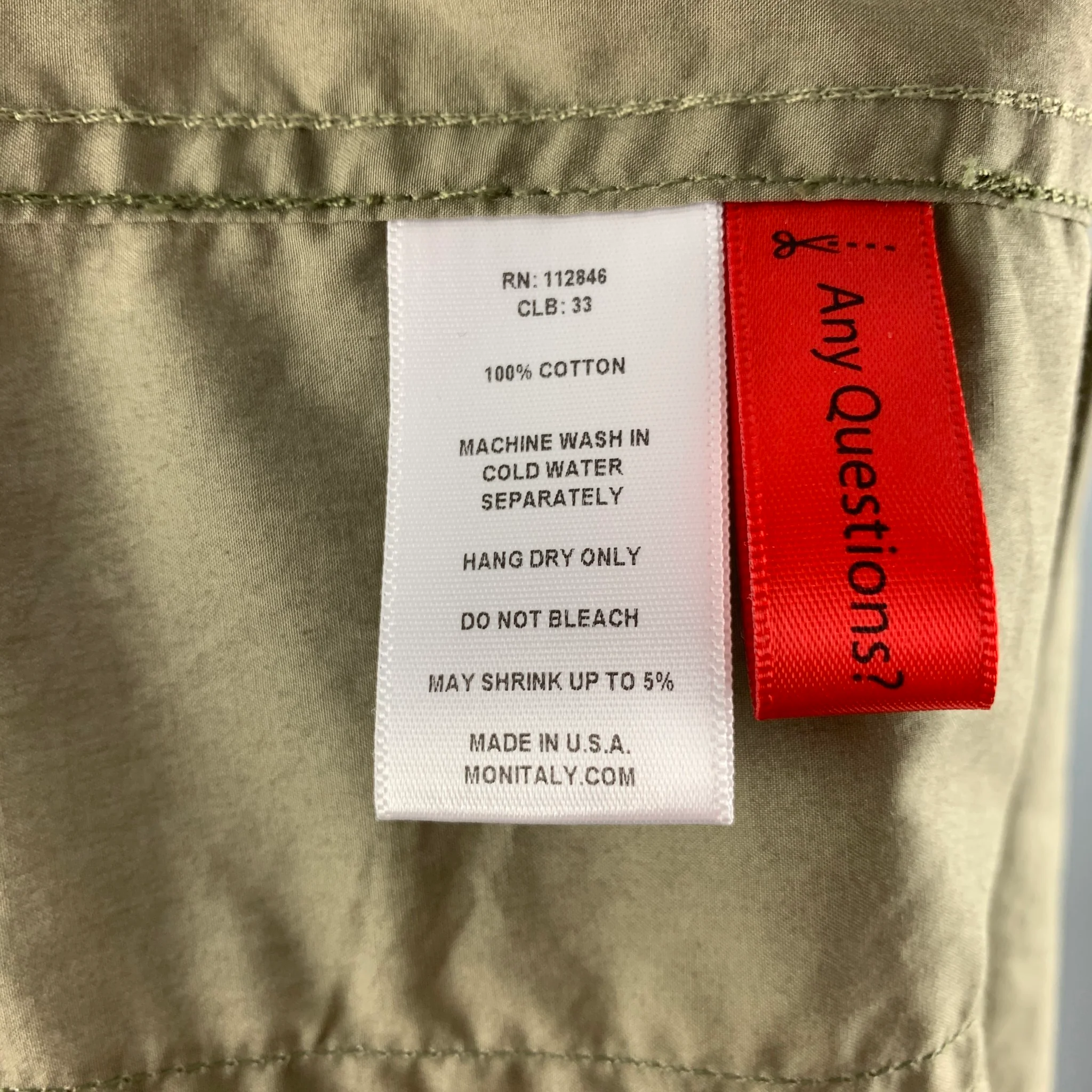 MONITALY Size 42 Olive Solid Cotton Lightweight Jacket - Image 5