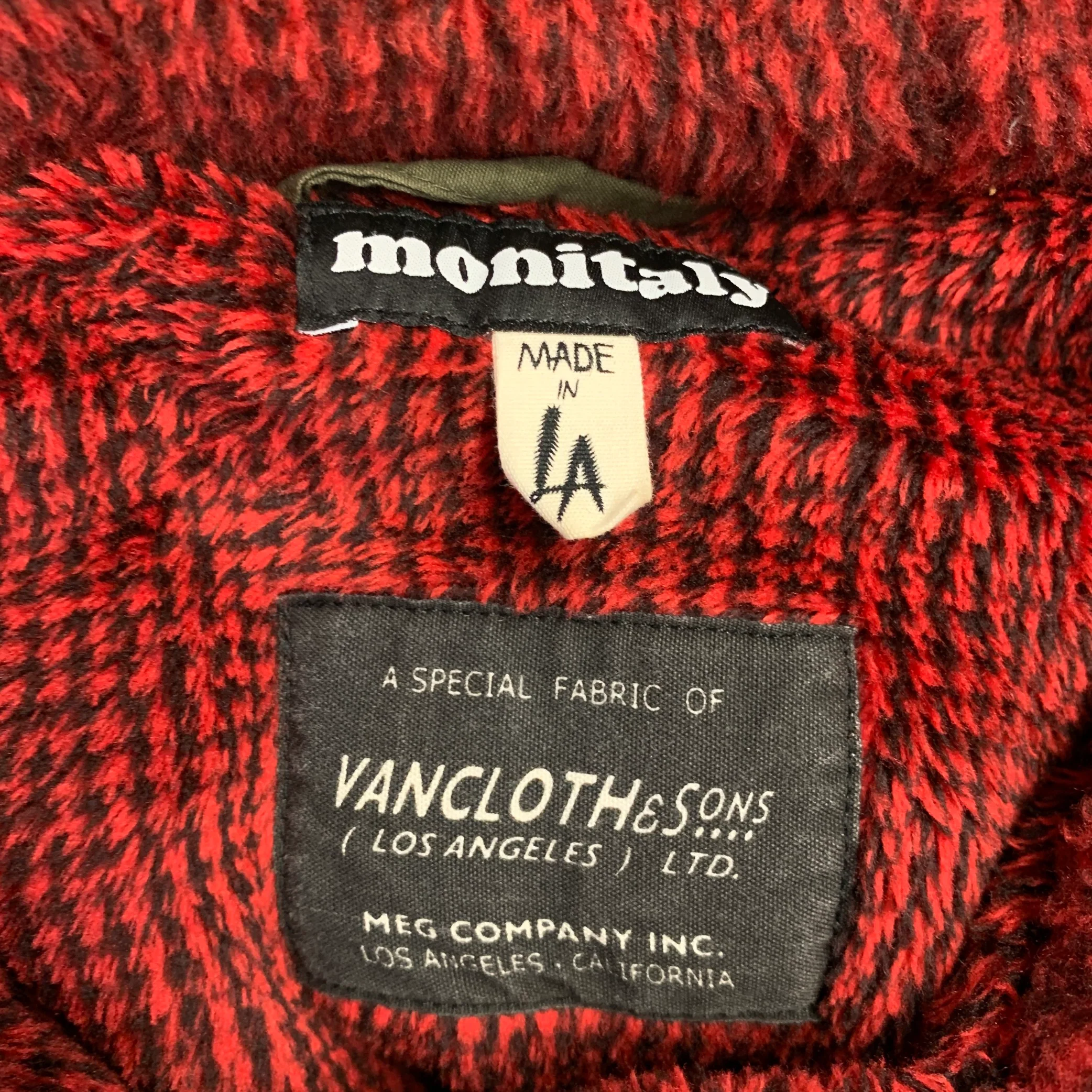 MONITALY Size L Olive Red Quilted Cotton Nylon Pop Over Jacket - Image 5