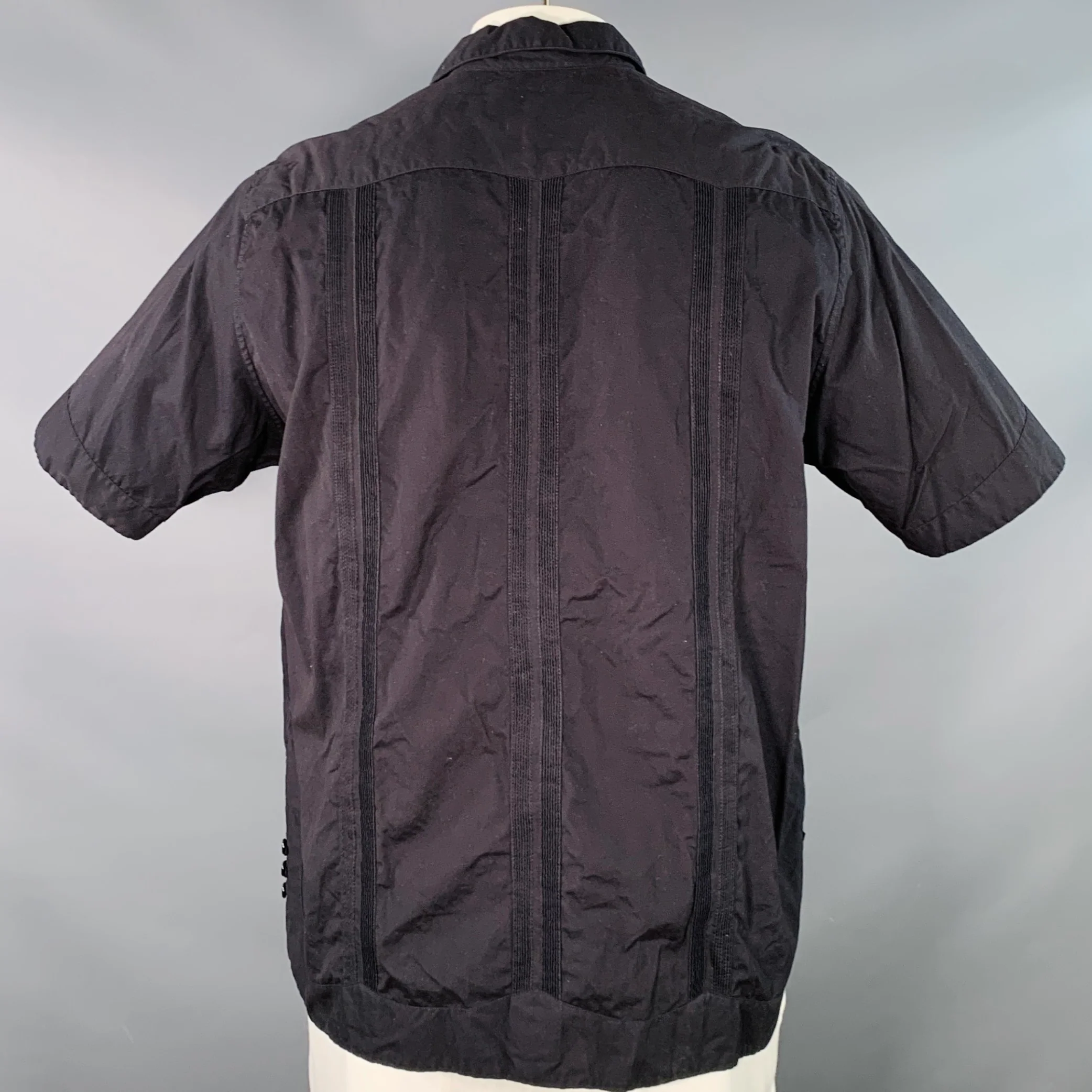 MONITALY Size XL Black Stripe Cotton Guayabera Short Sleeve Shirt - Image 3