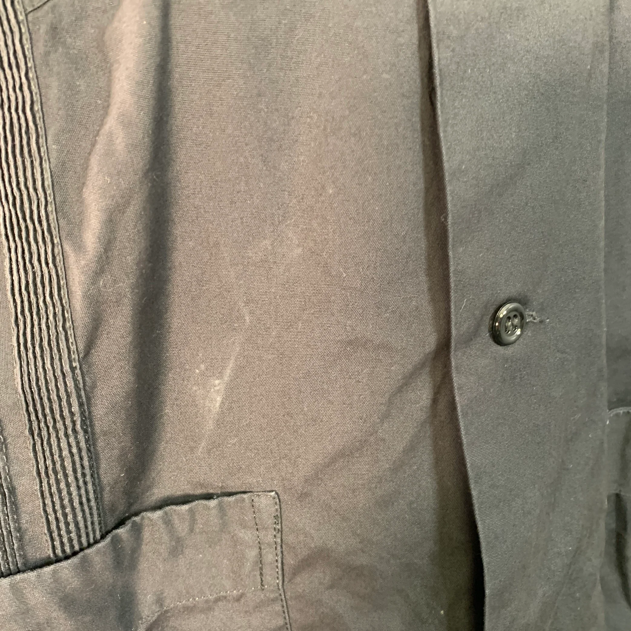 MONITALY Size XL Black Stripe Cotton Guayabera Short Sleeve Shirt - Image 5