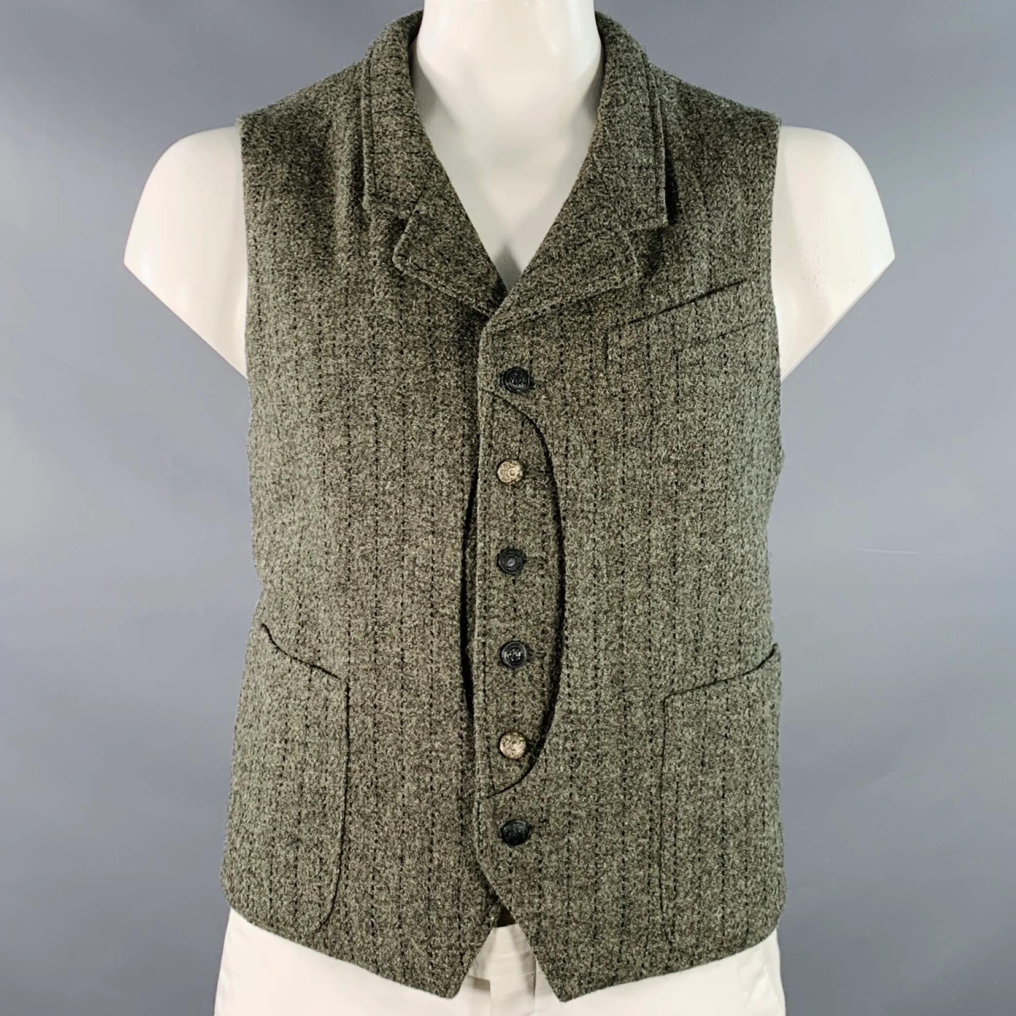 MONITALY Size XXL Grey Black Stripe Virgin Wool Notch Lapel Vest