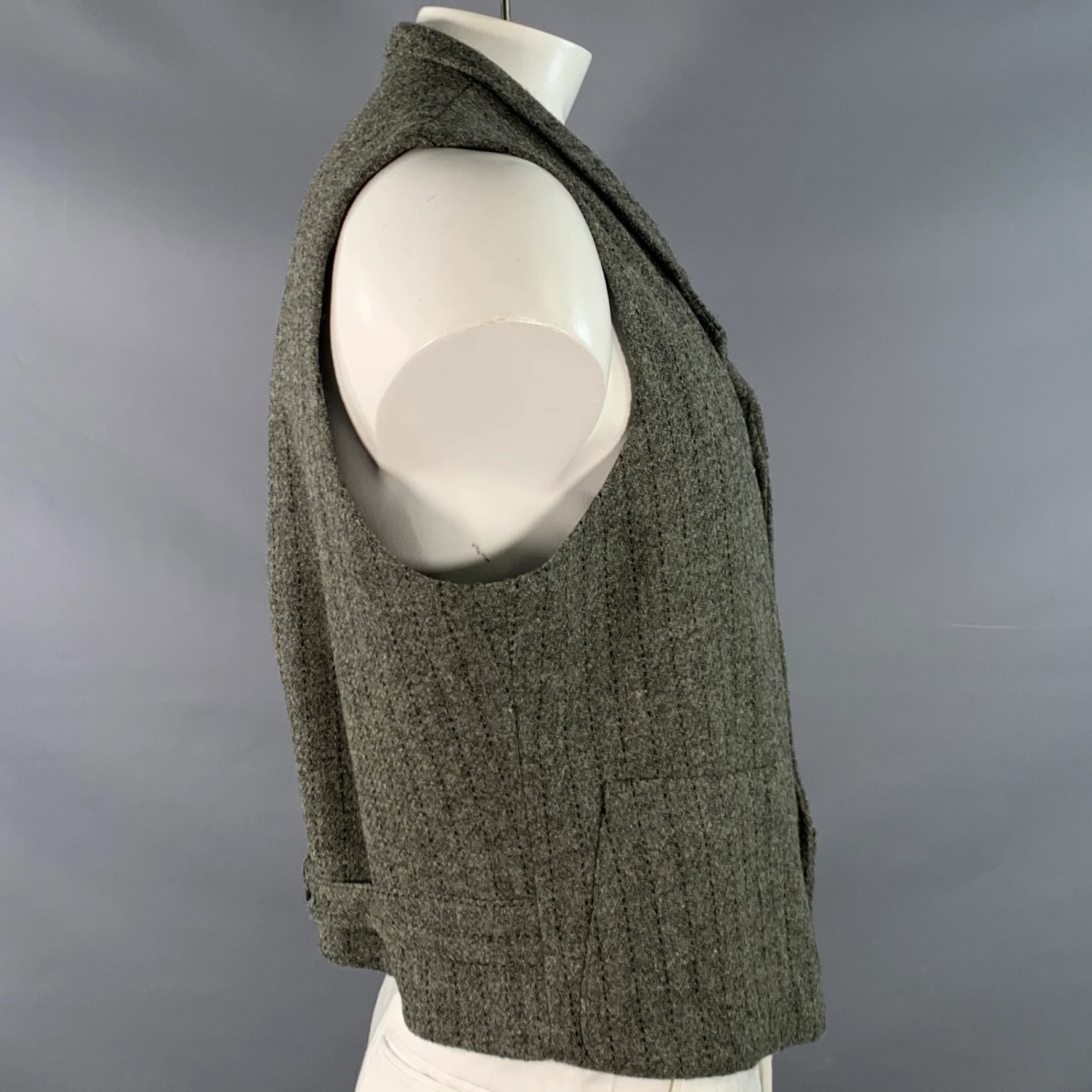 MONITALY Size XXL Grey Black Stripe Virgin Wool Notch Lapel Vest - Image 3