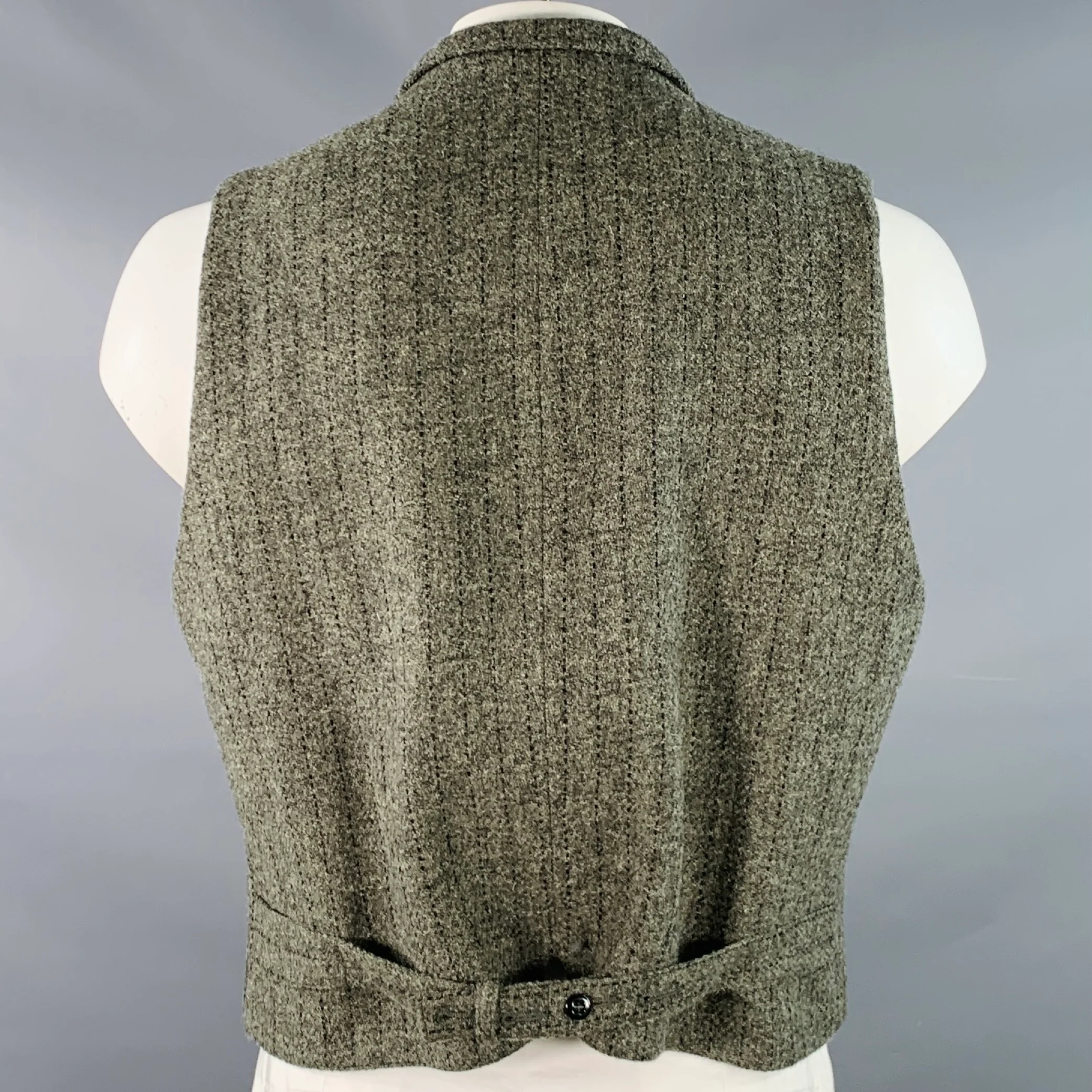 MONITALY Size XXL Grey Black Stripe Virgin Wool Notch Lapel Vest - Image 4