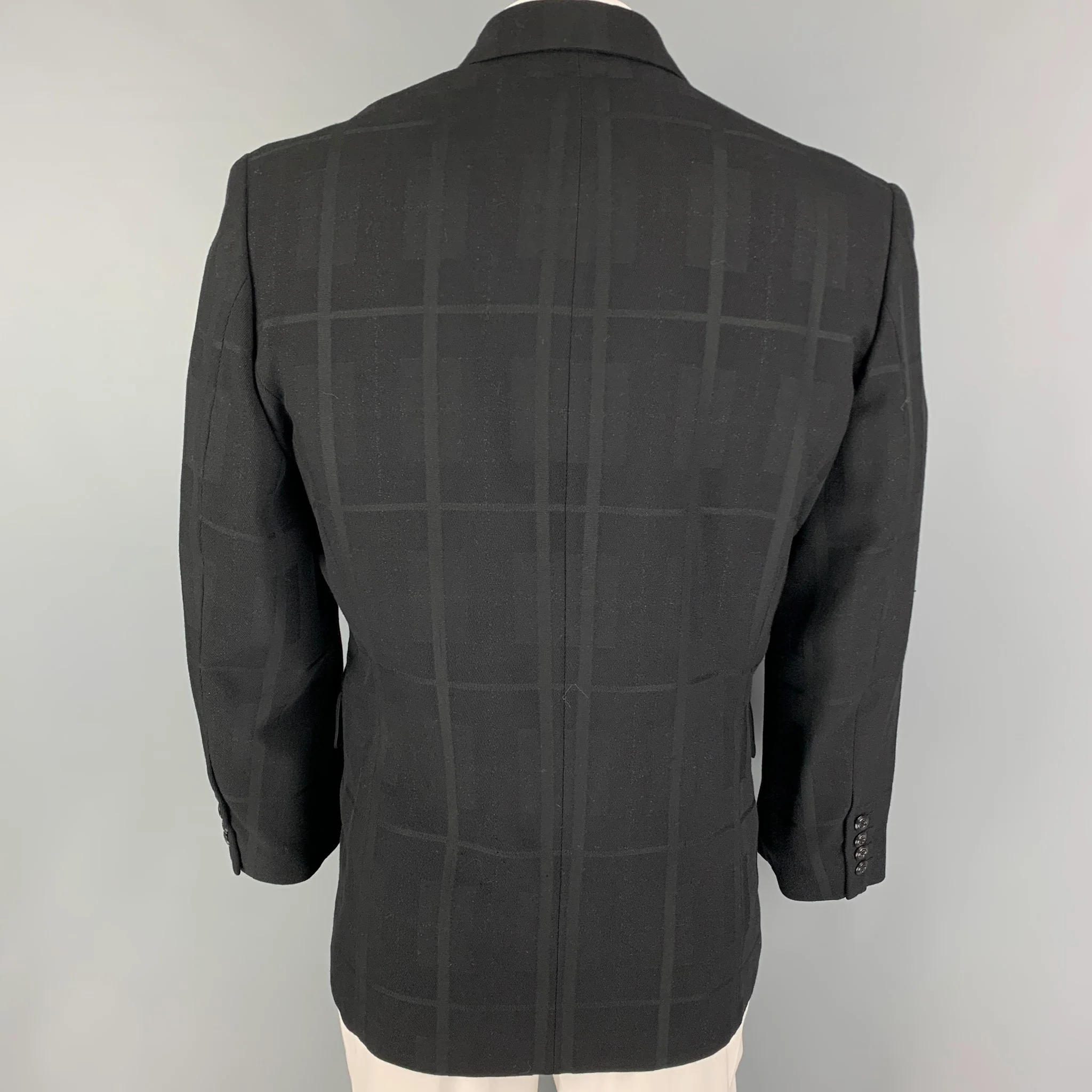 MONSIEUR NICOLE Size M Black Silver Window Pane Double Breasted Sport Coat - Image 3