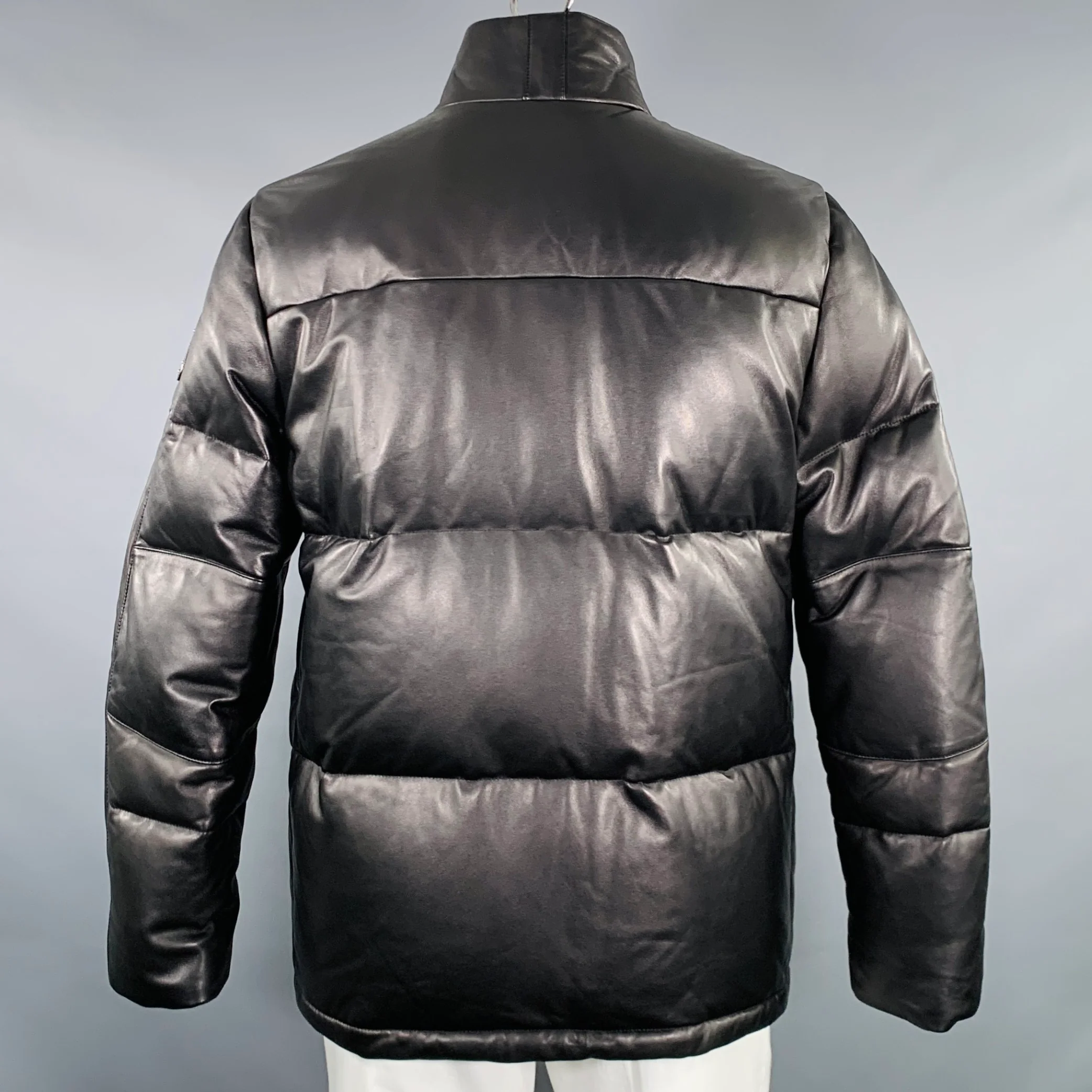 MOOSE KNUCKLES Size L Black Quilted Lambskin Leather Zip Pockets Coat - Image 3