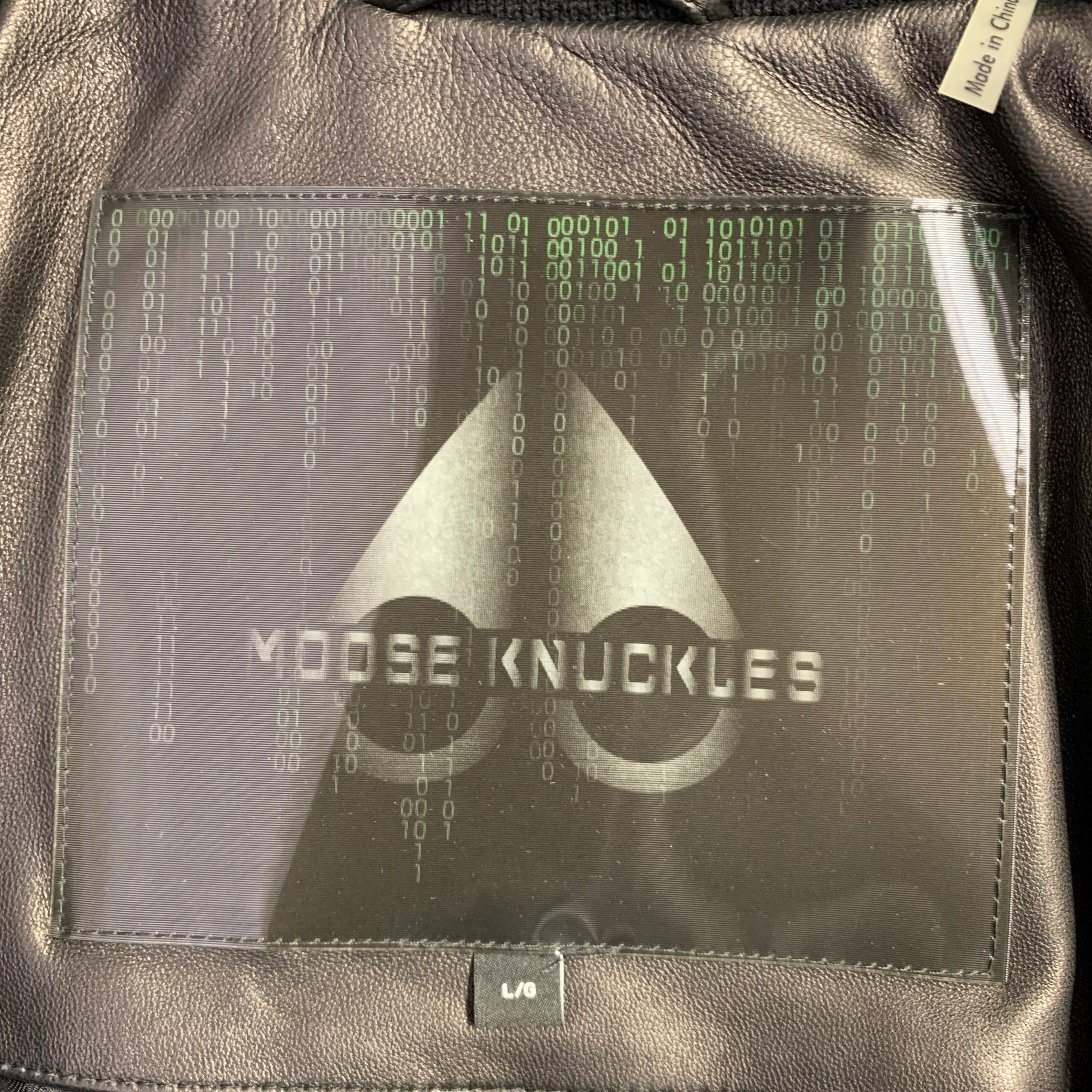 MOOSE KNUCKLES Size L Black Quilted Lambskin Leather Zip Pockets Coat - Image 4