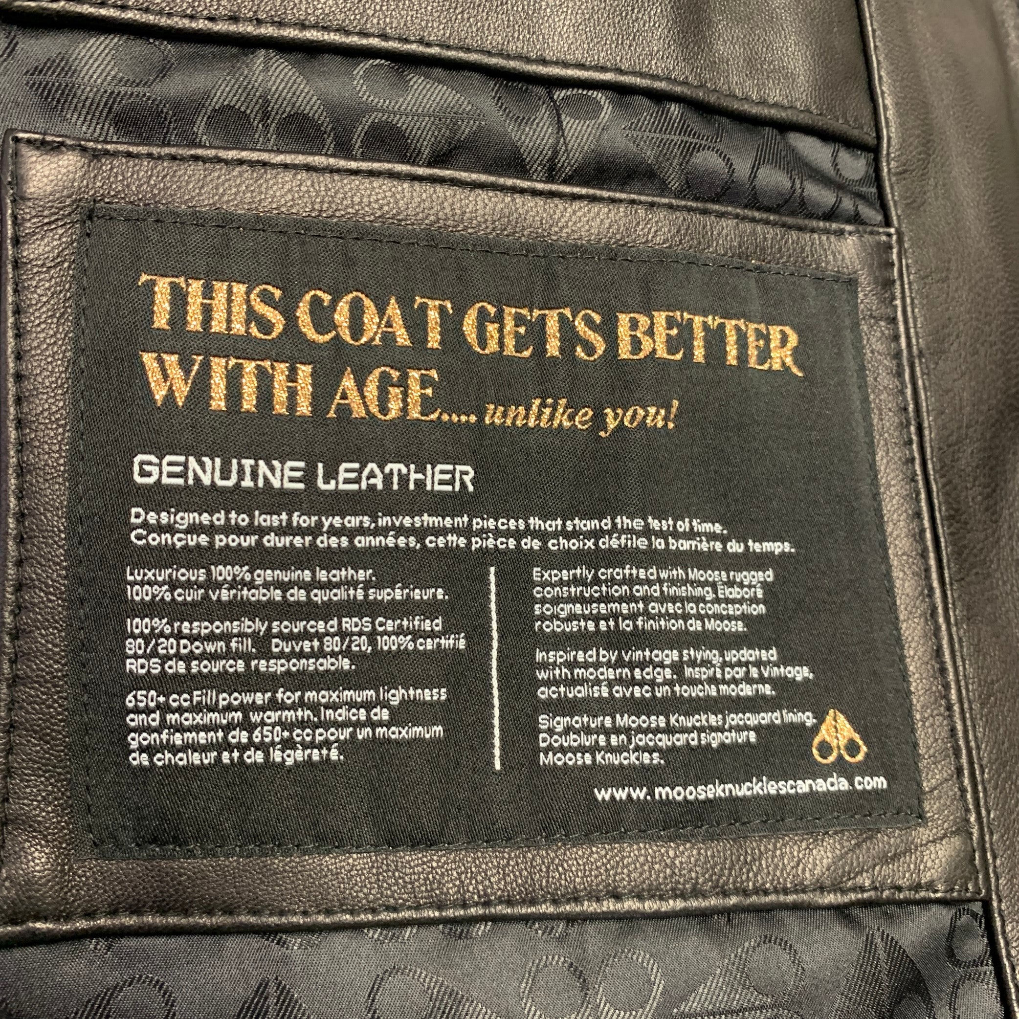MOOSE KNUCKLES Size L Black Quilted Lambskin Leather Zip Pockets Coat - Image 5