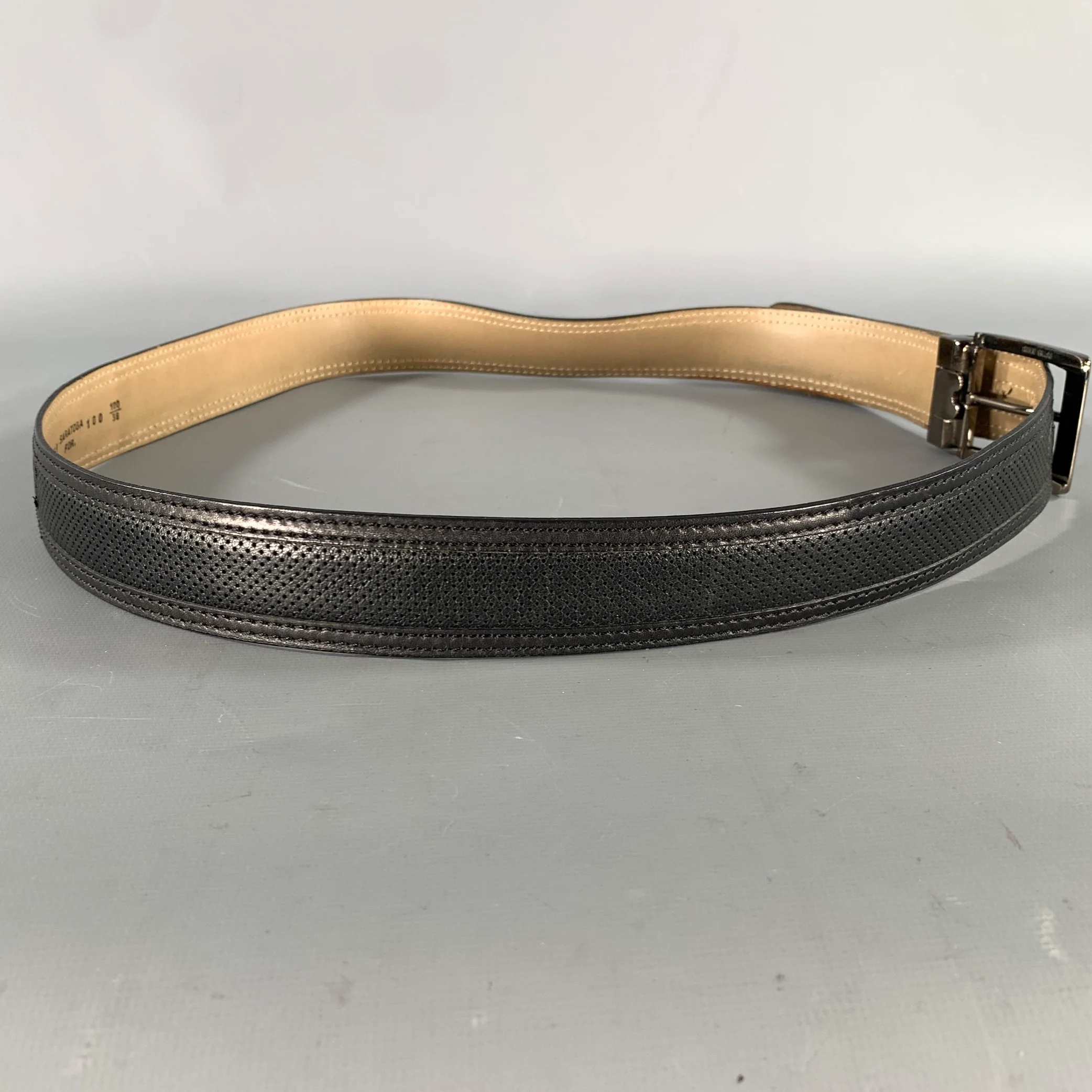 MORESCHI Size 38 Black Perforated Leather Belt - Image 2