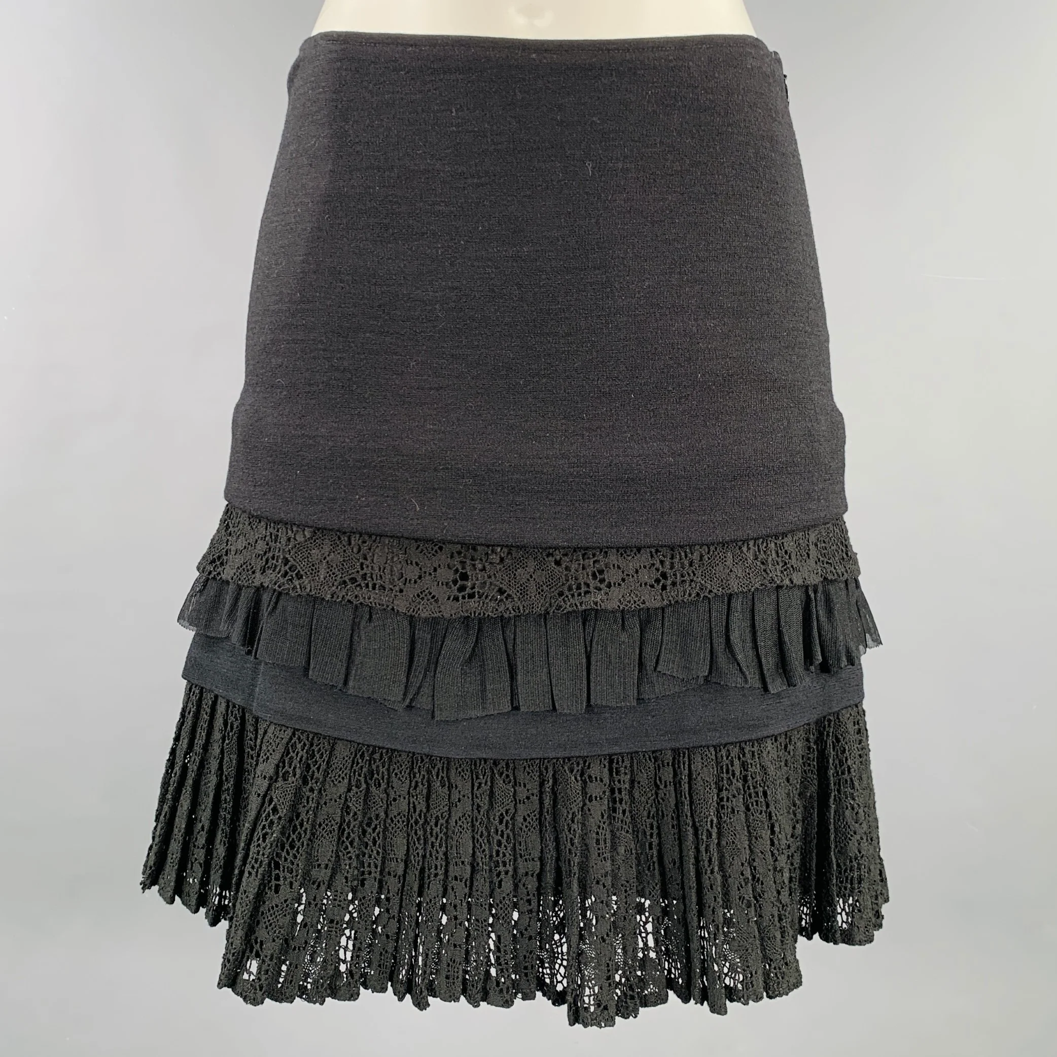 MORGANE LE FAY Size S Black Cotton Crochet Tiered Knee Length Skirt