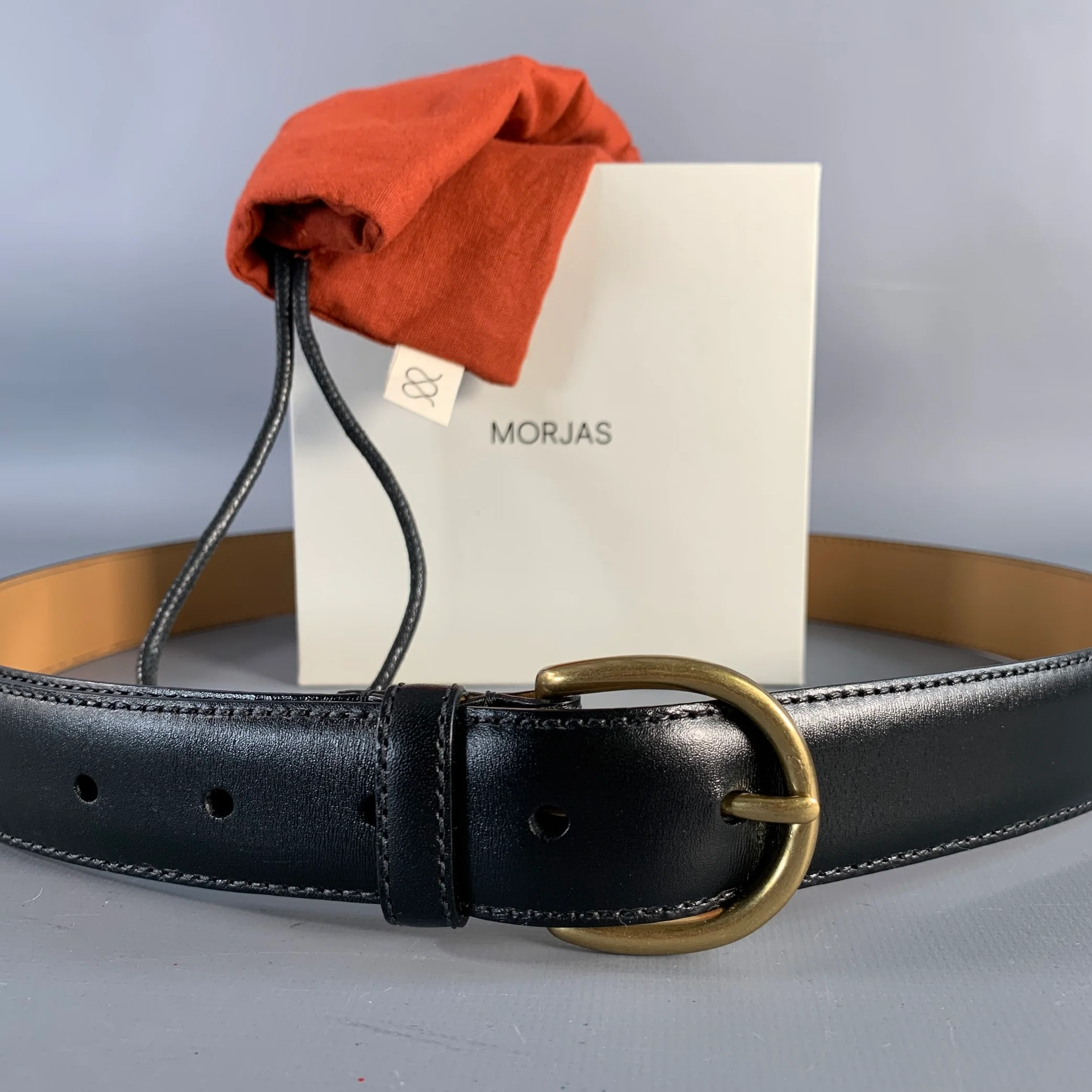 MORJAS Size 34 Black Gold Calfskin Leather Belt - Image 8