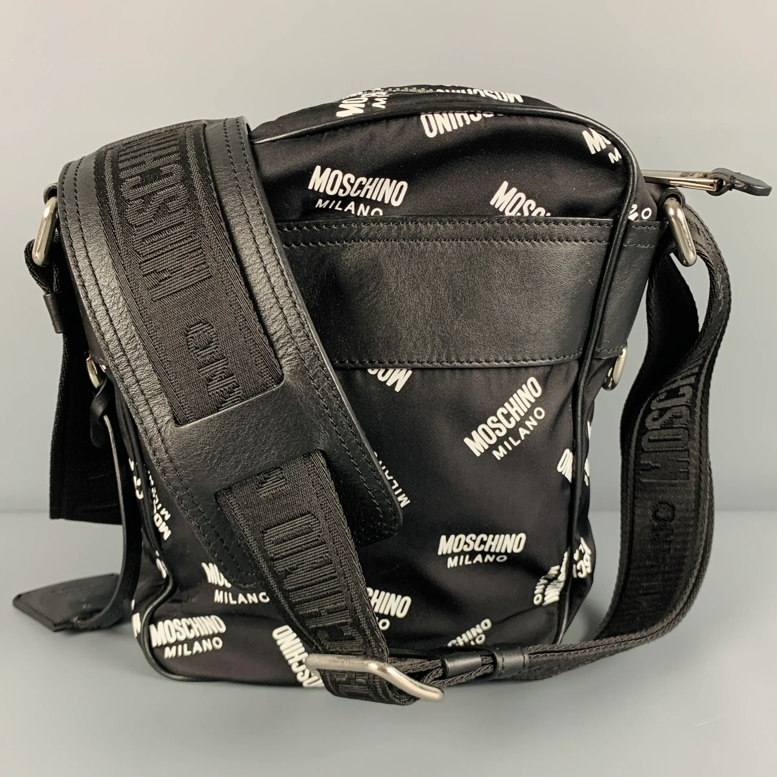 MOSCHINO Black White Logo Nylon Cross Body Bag - Image 3