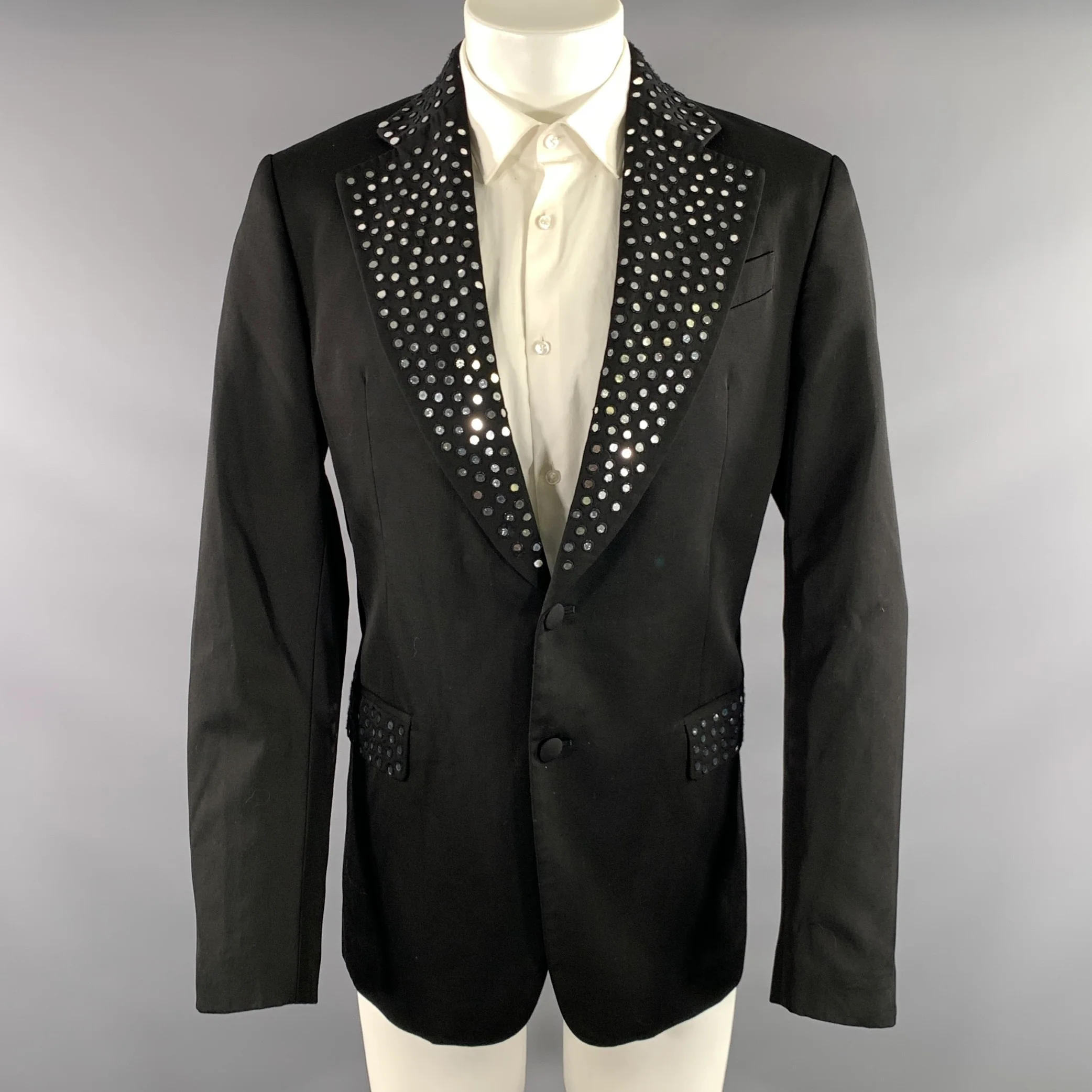 MOSCHINO Chest Size 34 Black Sequined Wool Blend Sport Coat