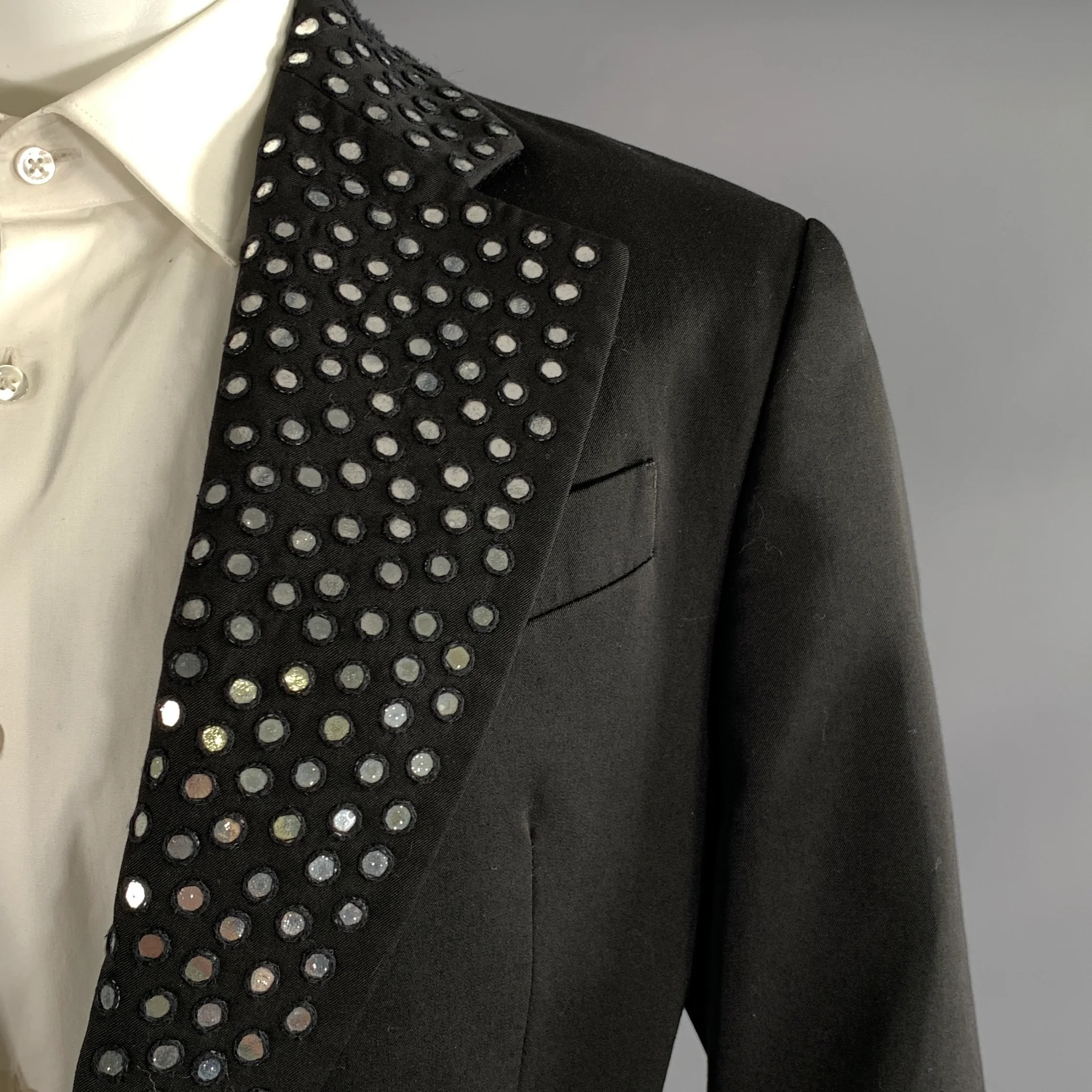 MOSCHINO Chest Size 34 Black Sequined Wool Blend Sport Coat - Image 2
