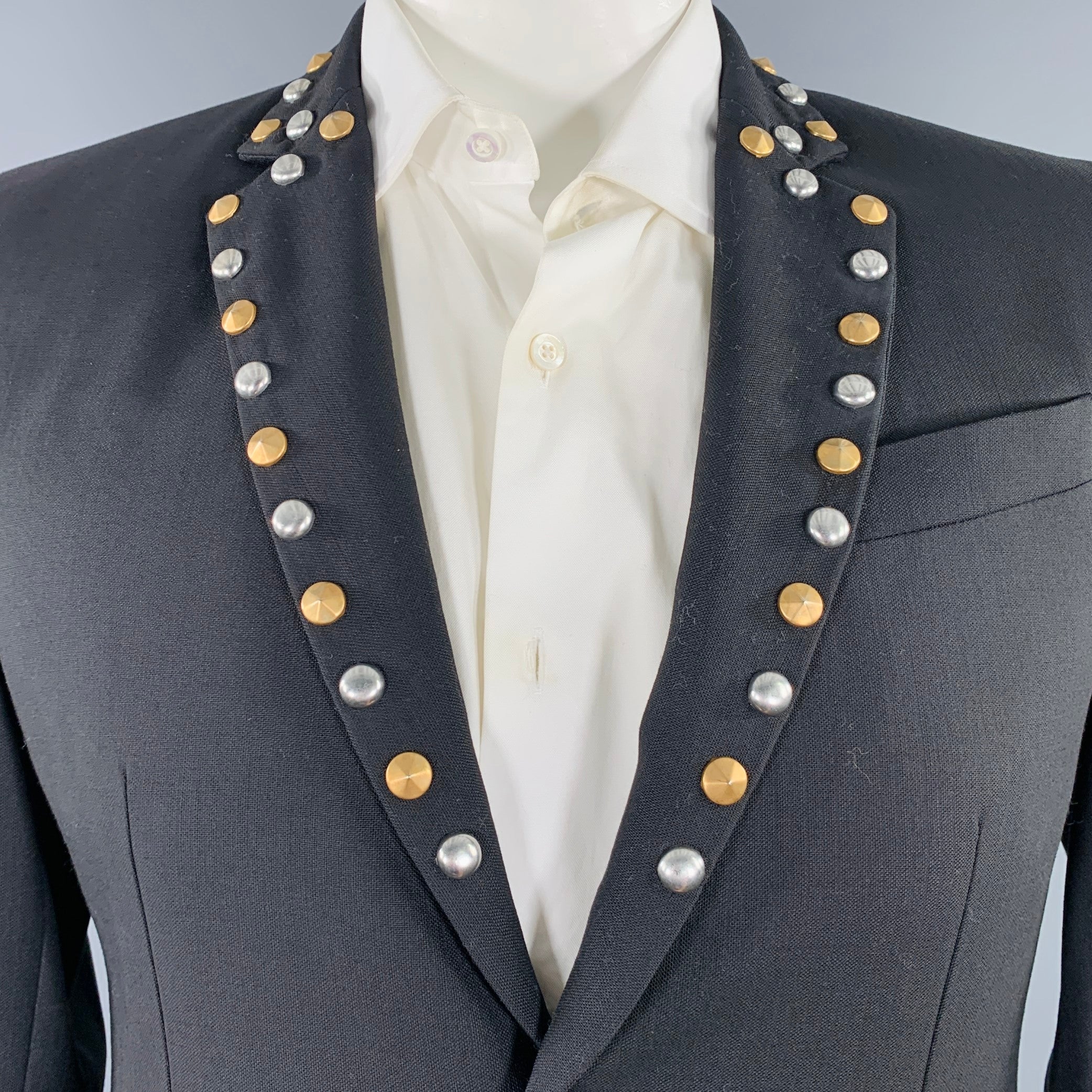 MOSCHINO COUTURE Size 42 Black Studded Wool Notch Lapel Sport Coat - Image 2
