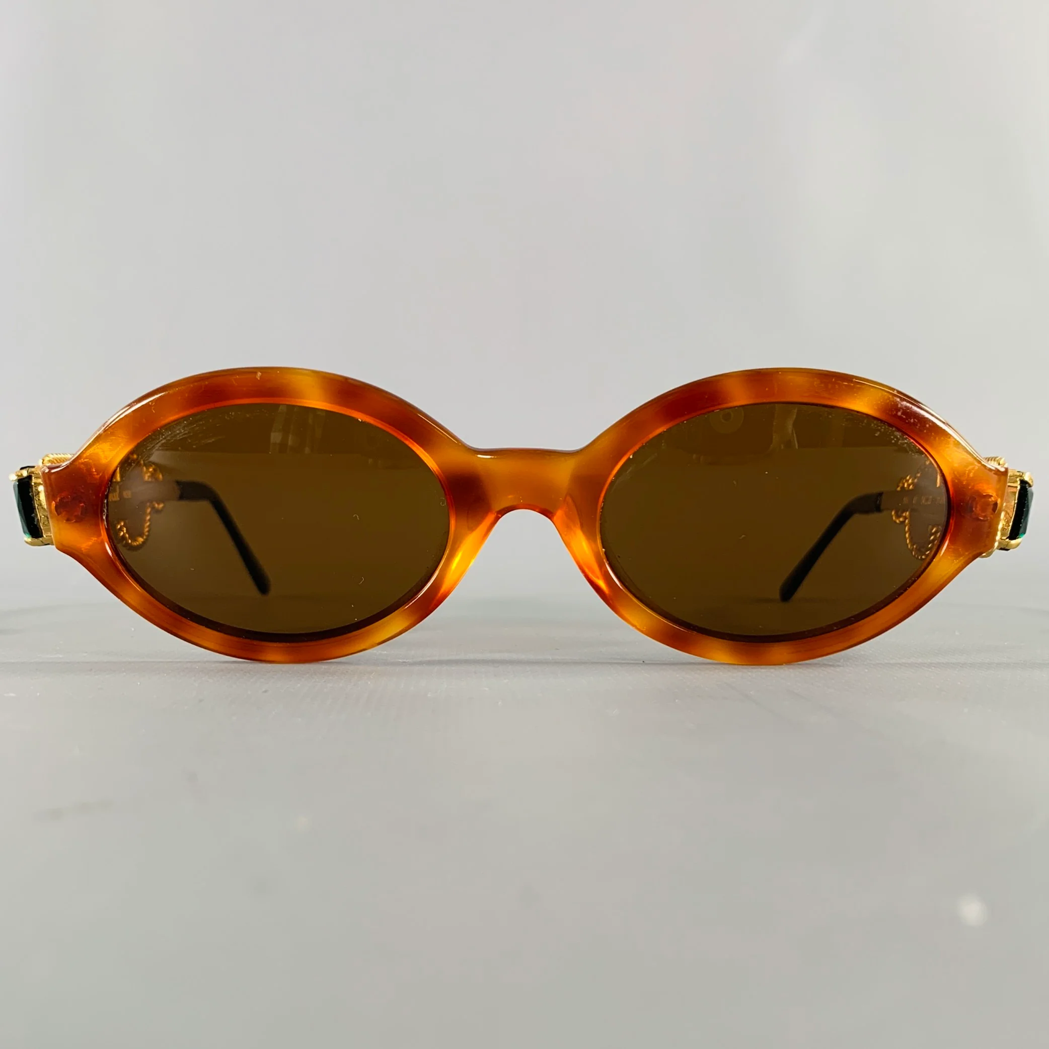 MOSCHINO Gold Green Red Tortoiseshell Jeweled Sunglasses