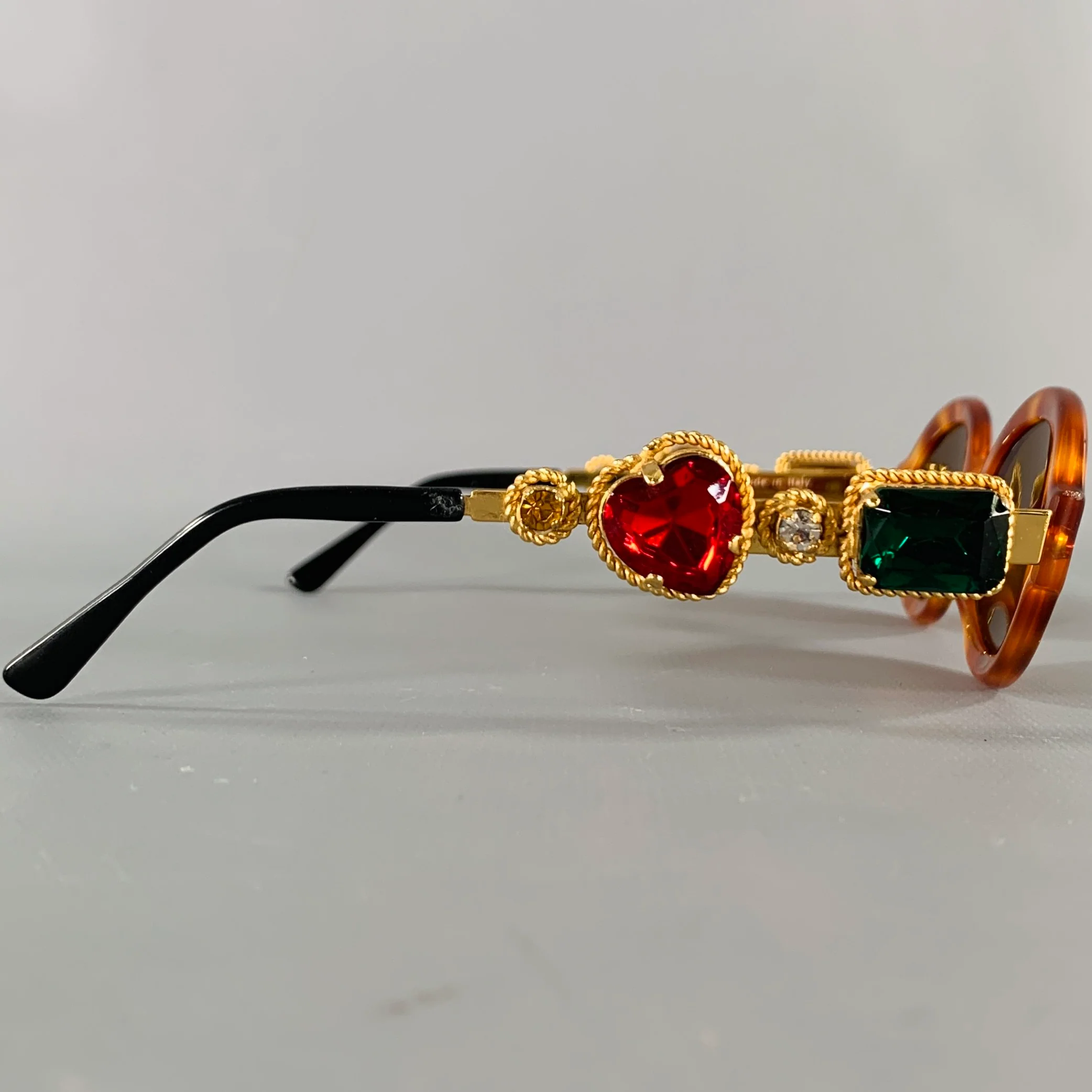 MOSCHINO Gold Green Red Tortoiseshell Jeweled Sunglasses - Image 2