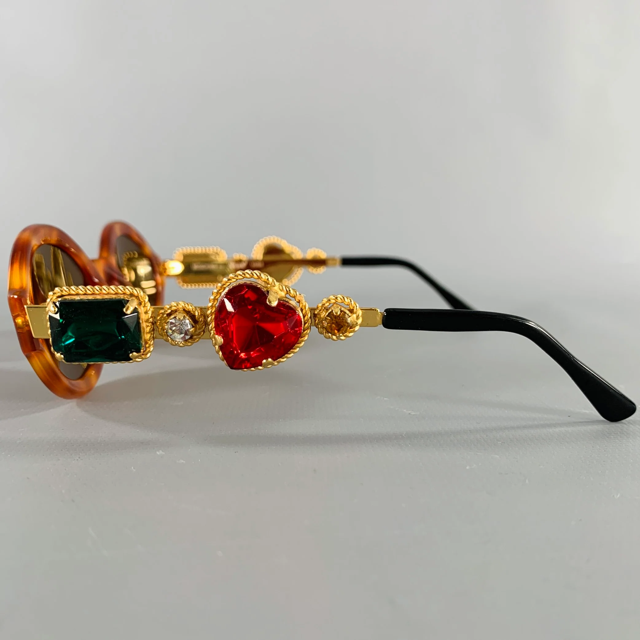 MOSCHINO Gold Green Red Tortoiseshell Jeweled Sunglasses - Image 3