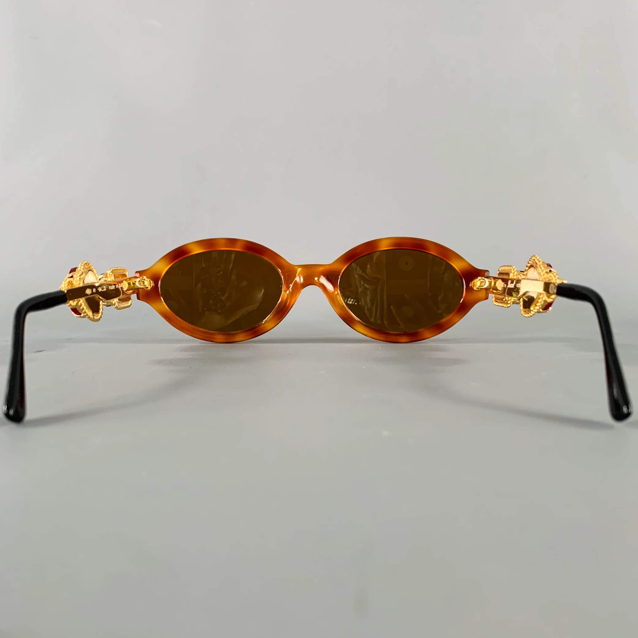 MOSCHINO Gold Green Red Tortoiseshell Jeweled Sunglasses - Image 4