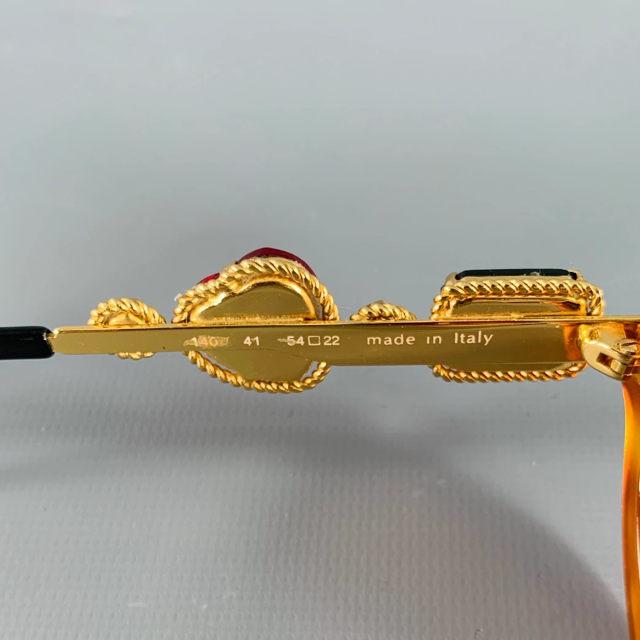 MOSCHINO Gold Green Red Tortoiseshell Jeweled Sunglasses - Image 5