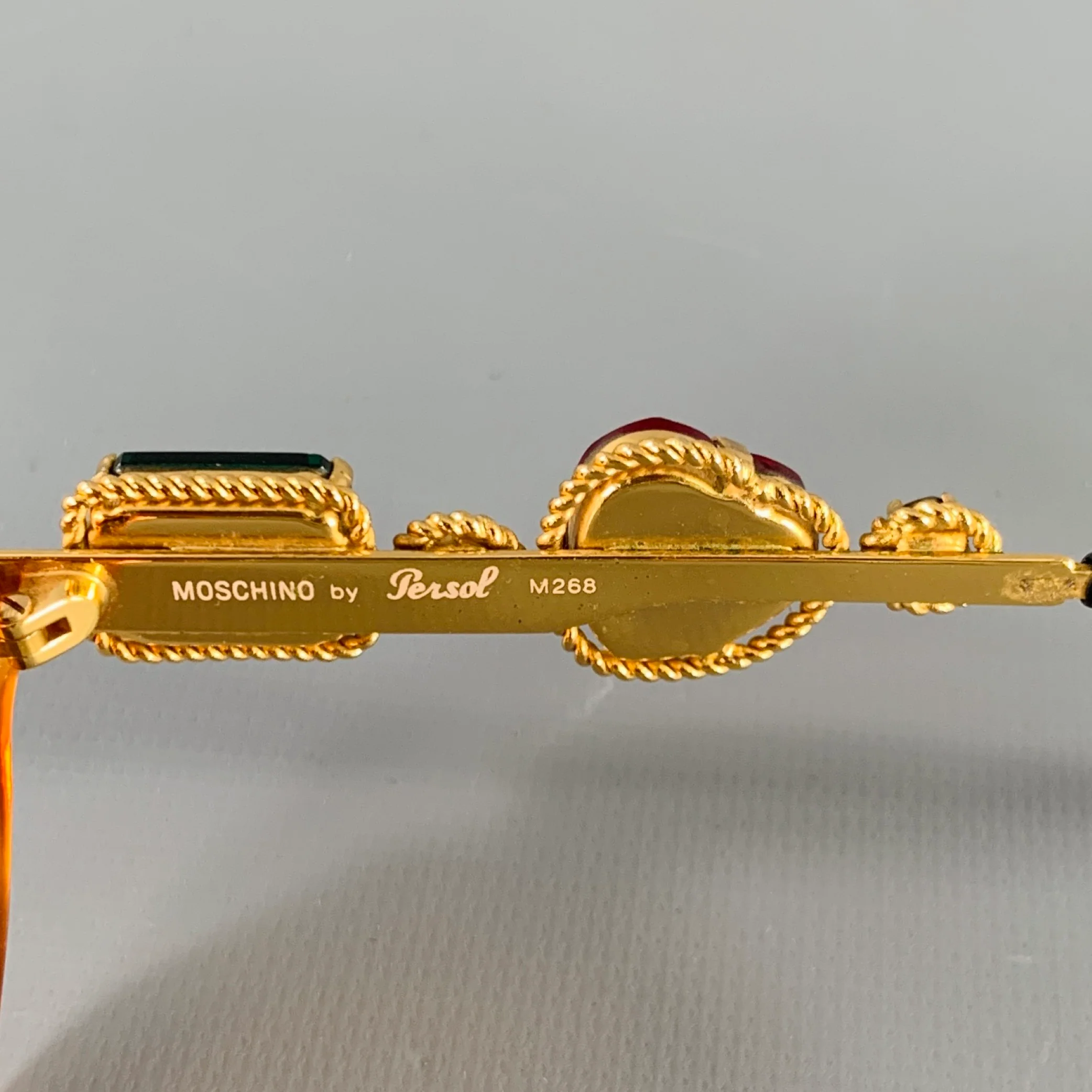 MOSCHINO Gold Green Red Tortoiseshell Jeweled Sunglasses - Image 6