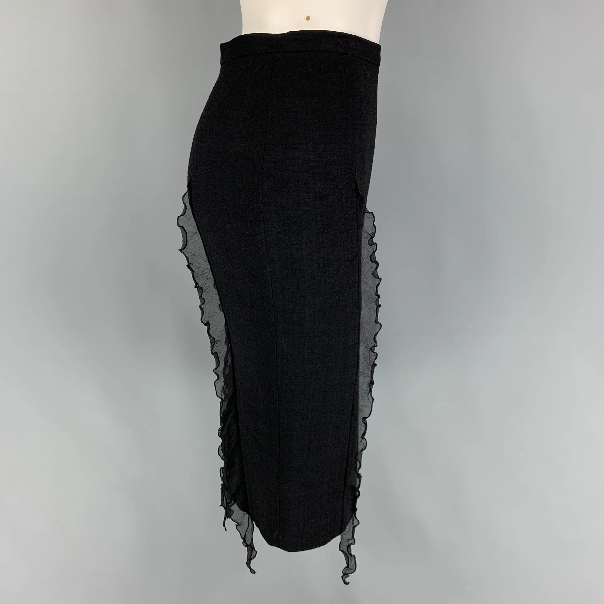MOSCHINO Size 4 Black Silk Textured Pencil Below Knee Skirt - Image 2
