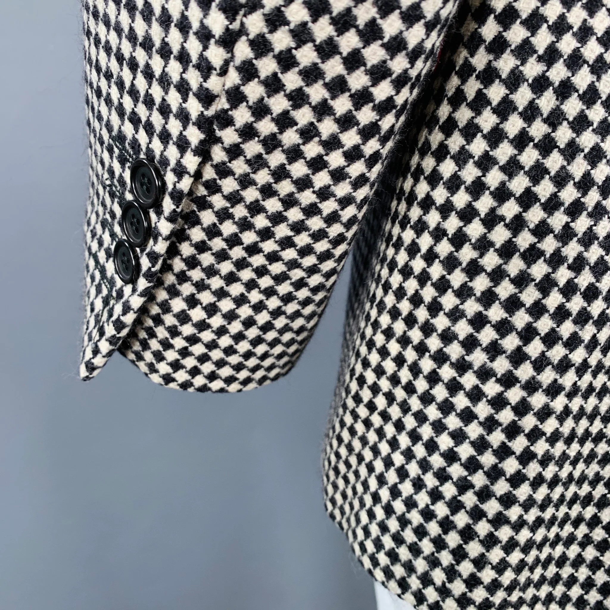 MOSCHINO Size 42 Black White Checkered Wool Notch Lapel Sport Coat - Image 5