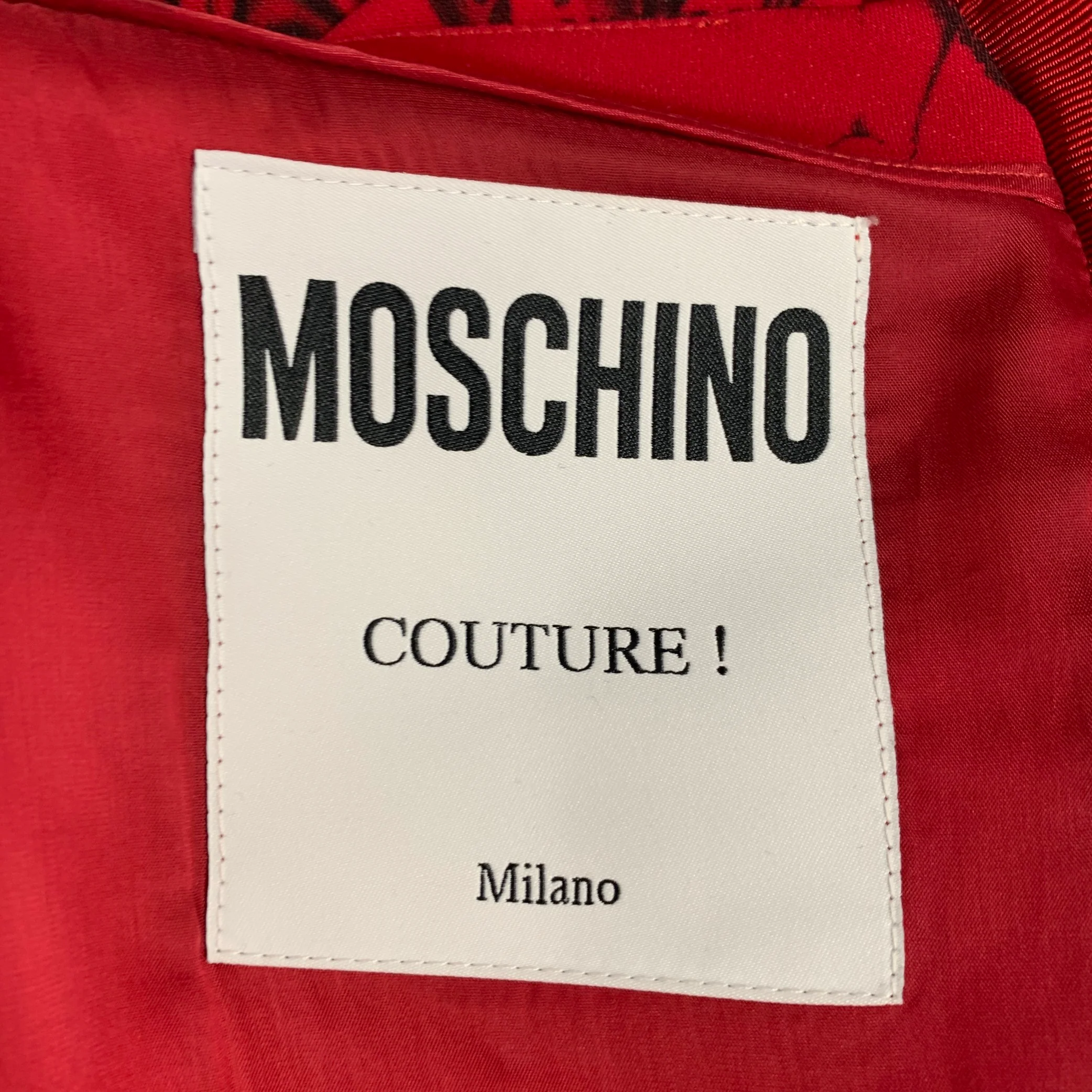 MOSCHINO Size 6 Red Black Viscose Blend Figures Bow Cocktail Dress - Image 10