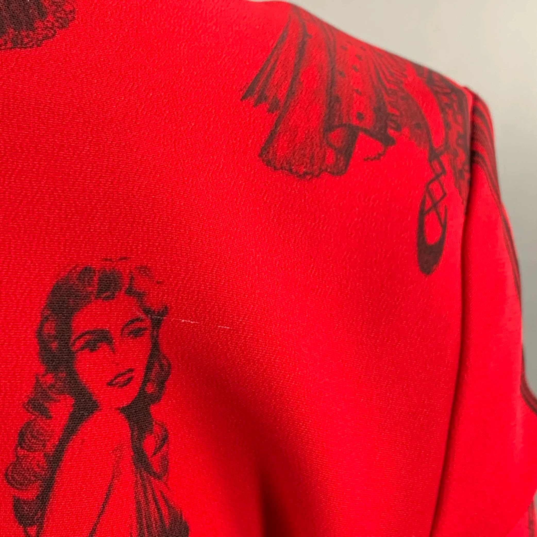 MOSCHINO Size 6 Red Black Viscose Blend Figures Bow Cocktail Dress - Image 9