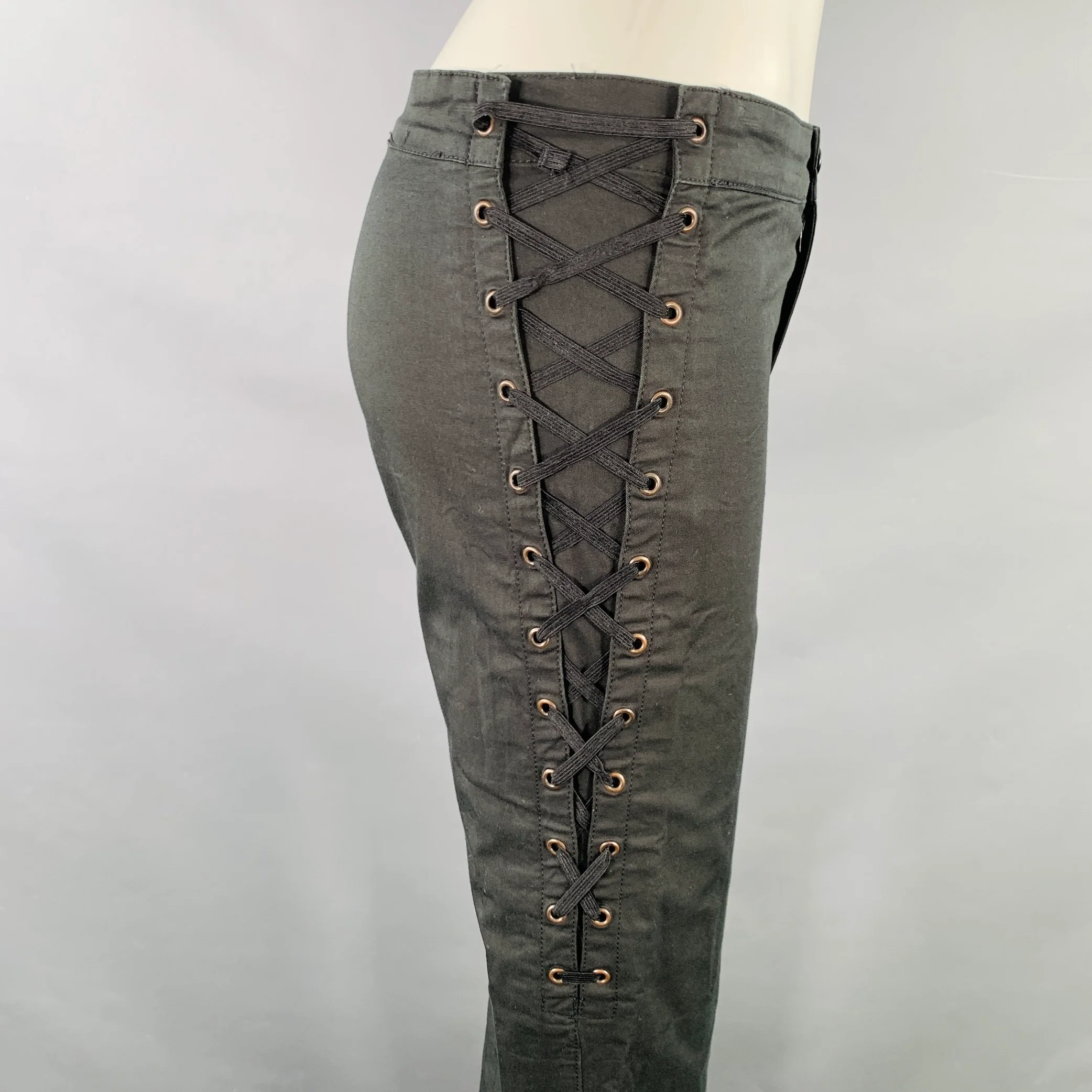 MOSCHINO Size 8 Black Cotton Blend Lace-Up Casual Pants - Image 2