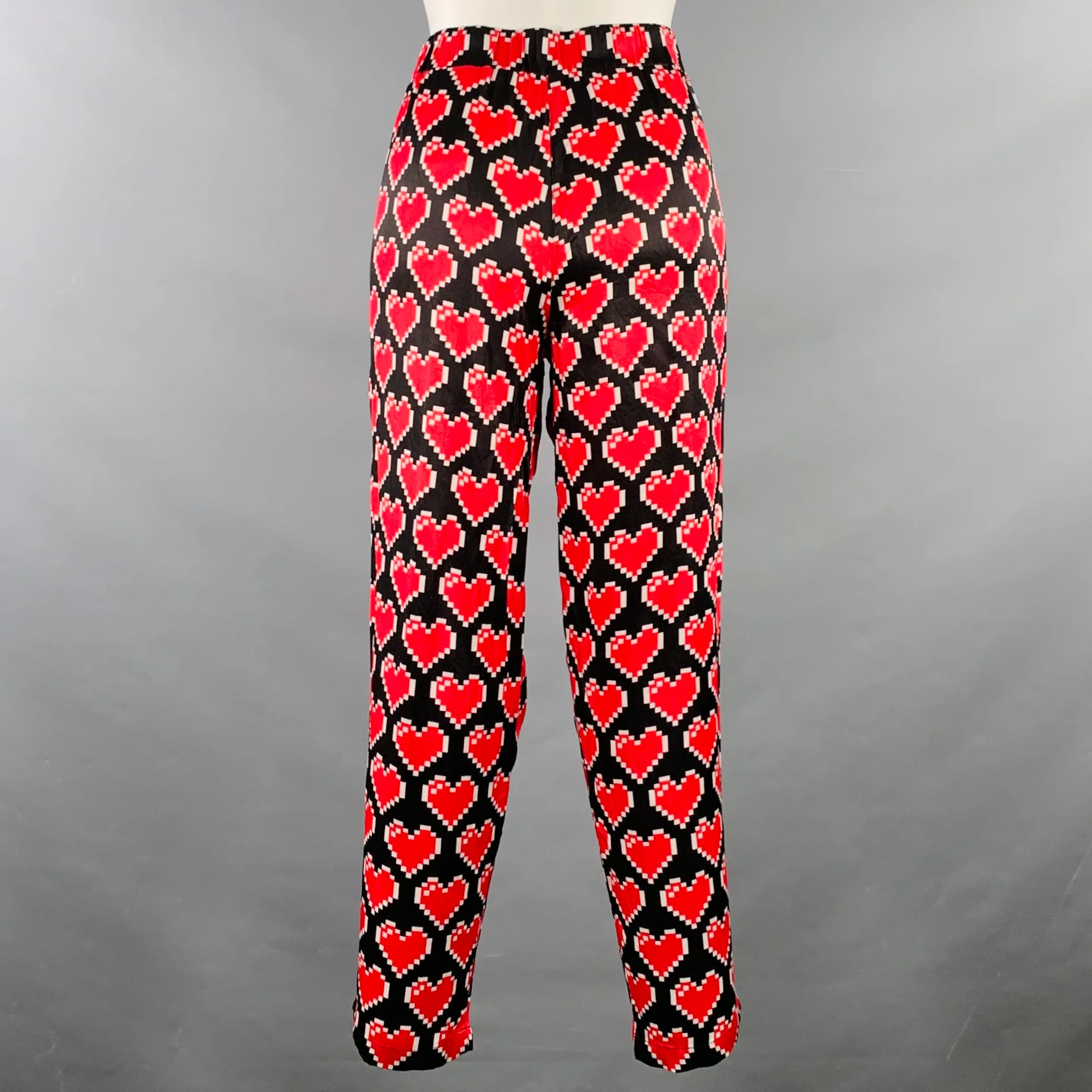 MOSCHINO Size 8 Black Red Viscose Heart Elastic Waistband Casual Pants - Image 2