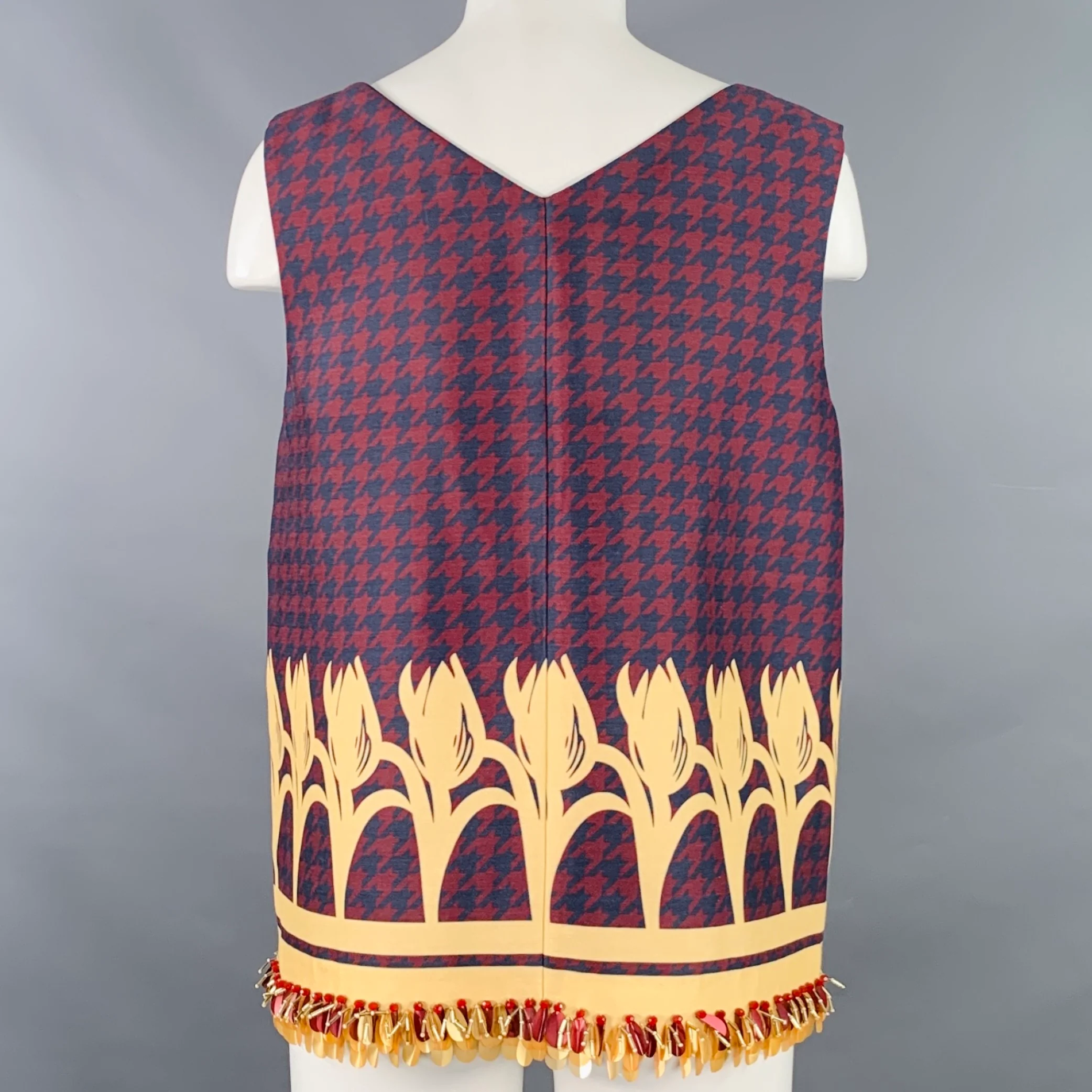MOTHER OF PEARL Size 8 Navy Yellow Wool Silk Houndstooth Sleeveless Casual Top - Image 4