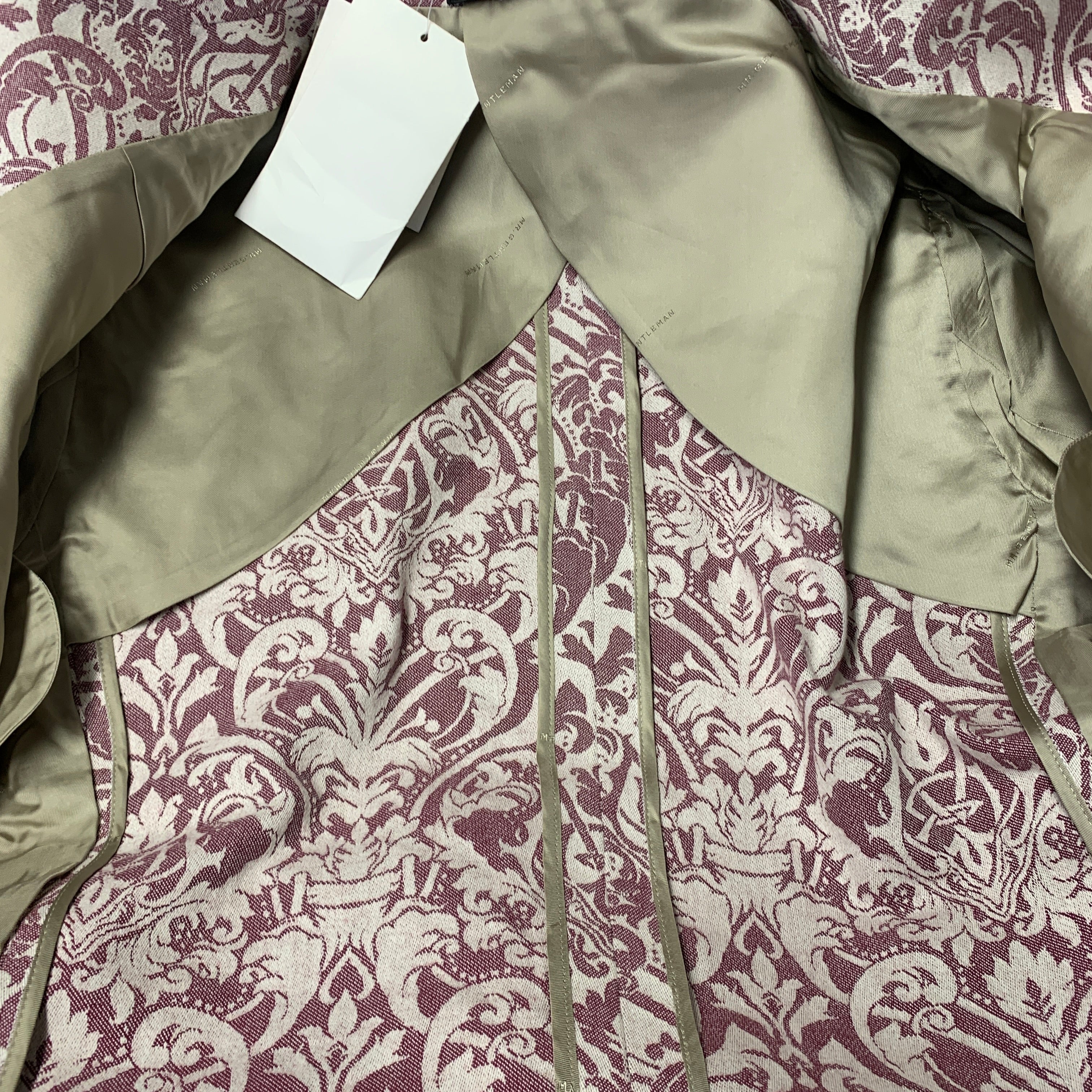 MR. GENTLEMAN Size 38 Burgundy White Damask Wool Notch Lapel Sport Coat - Image 6