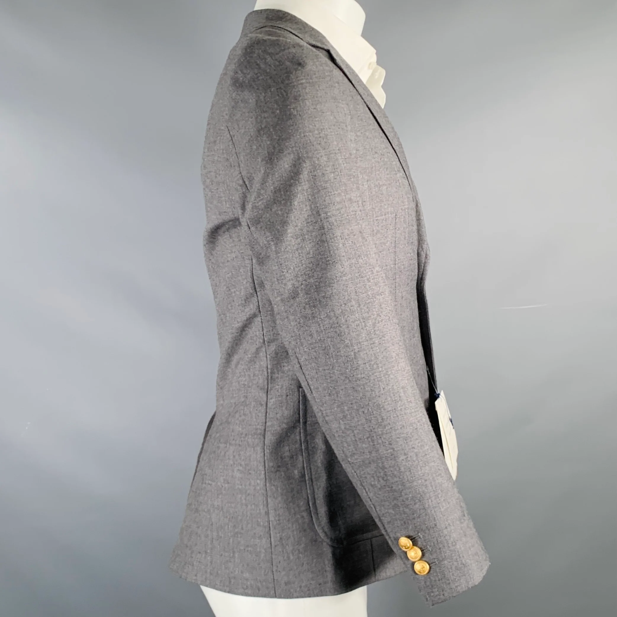 MR. GENTLEMAN Size 38 Grey Wool Notch Lapel Sport Coat - Image 4