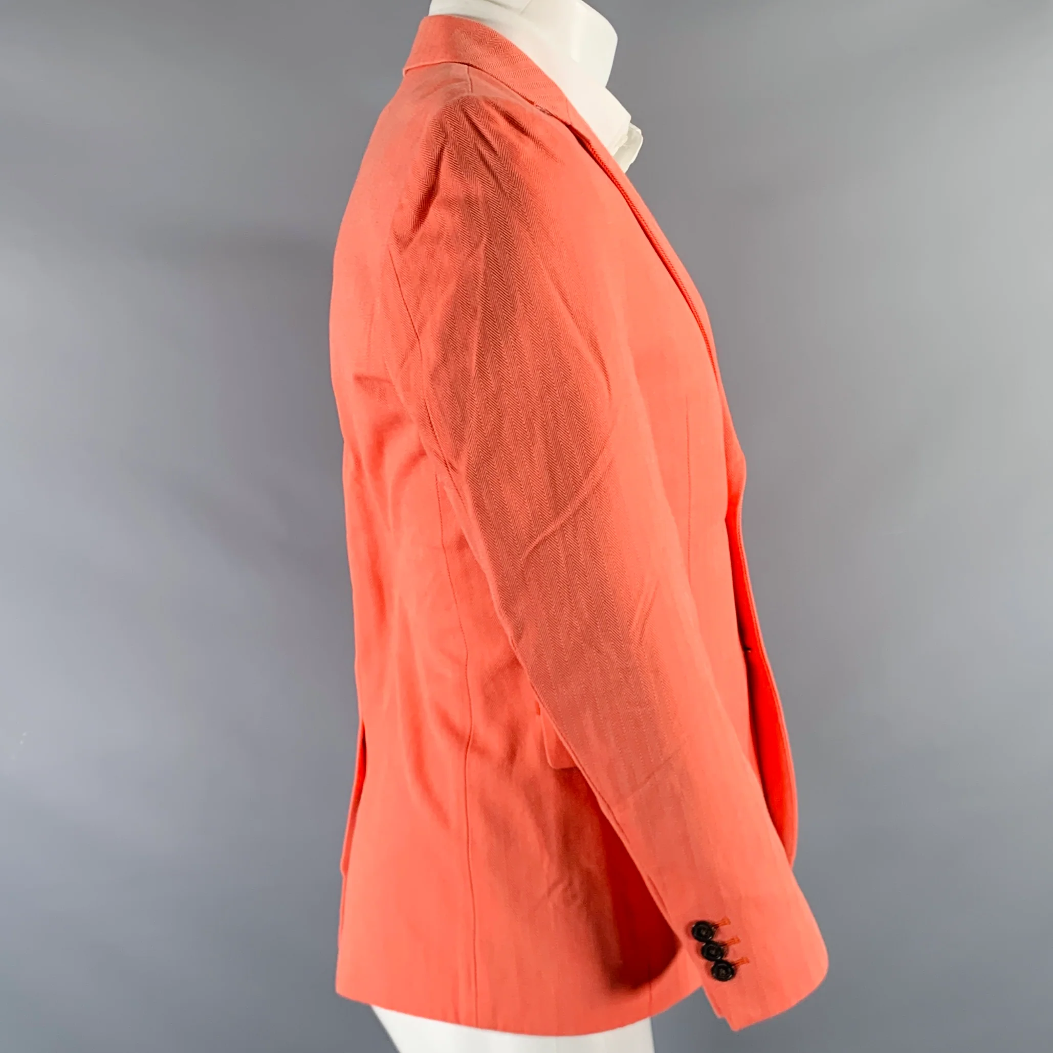MR. GENTLEMAN Size 40 Orange Herringbone Cotton Notch Lapel Sport Coat - Image 3