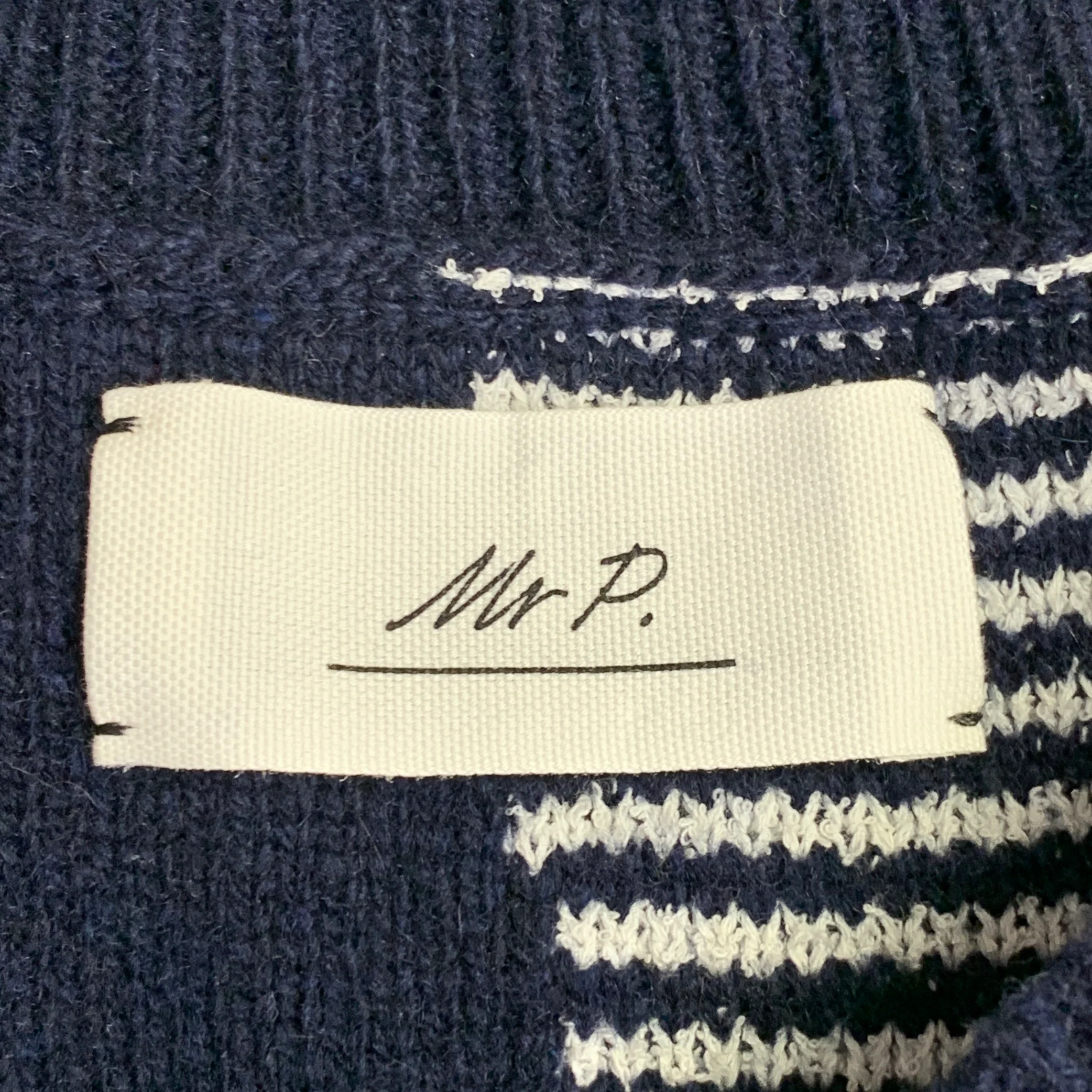 MR. PORTER Size M Navy White Patchwork Cashmere Cotton Blend Oversized Crew Neck Sweater - Image 4