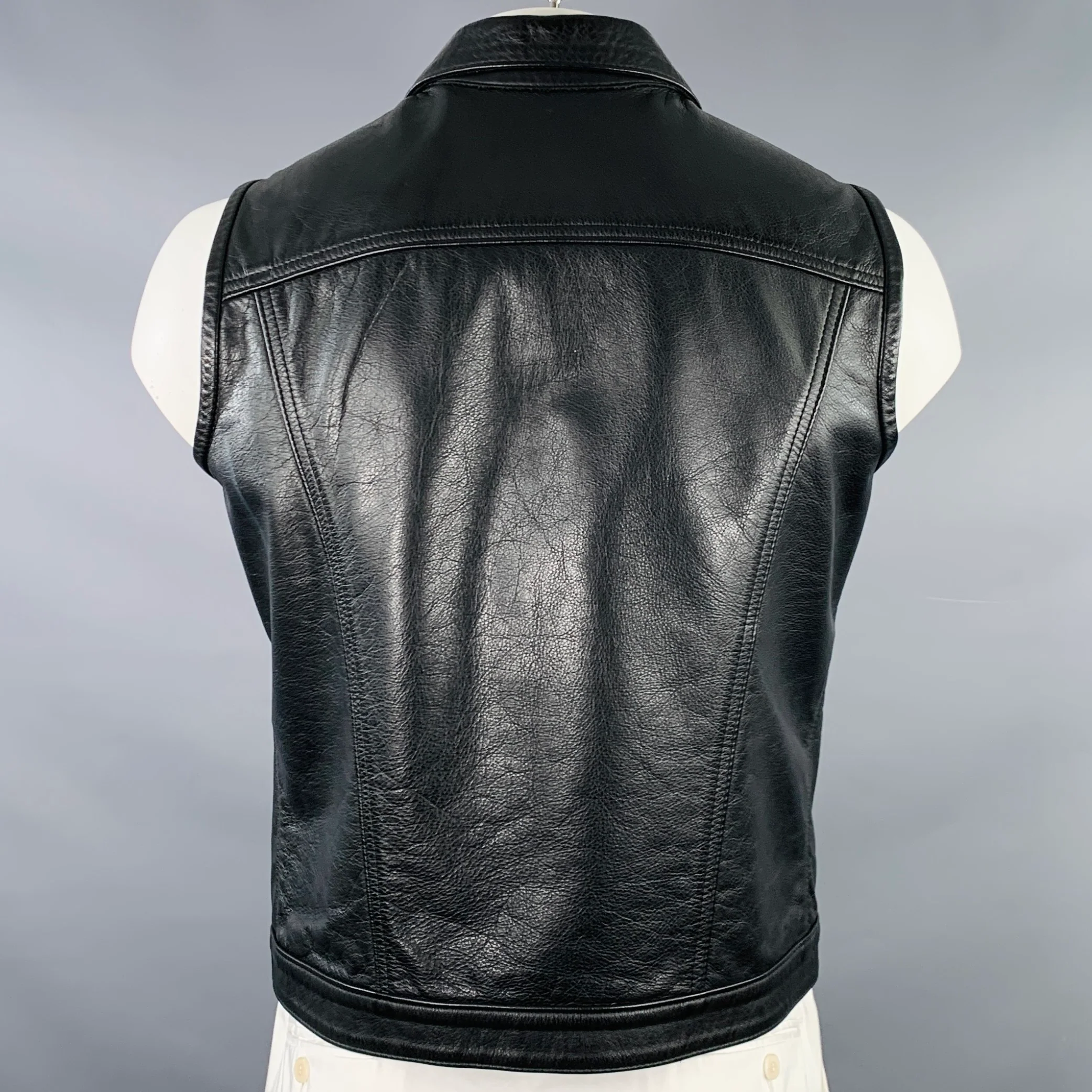 MR. S LEATHER Size L Black Leather Snaps Vest - Image 3