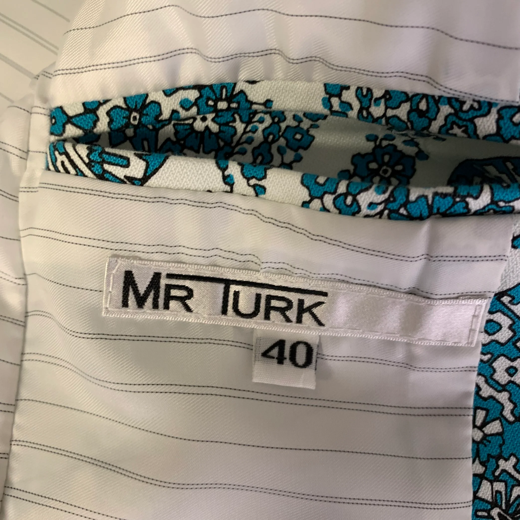MR TURK Chest Size 40 White Blue Paisley Cotton Blend Notch Lapel 34 28 Suit - Image 11