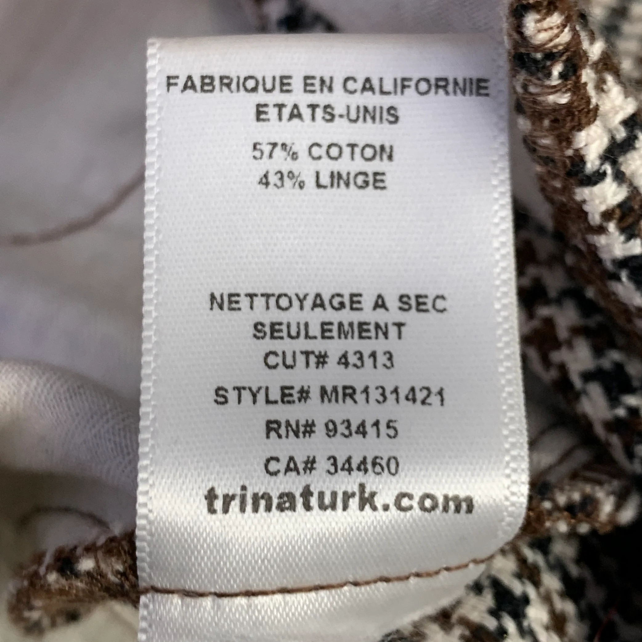 MR. TURK Size 28 Cream Black Brown Houndstooth Cotton Linen Tapered Casual Pants - Image 6
