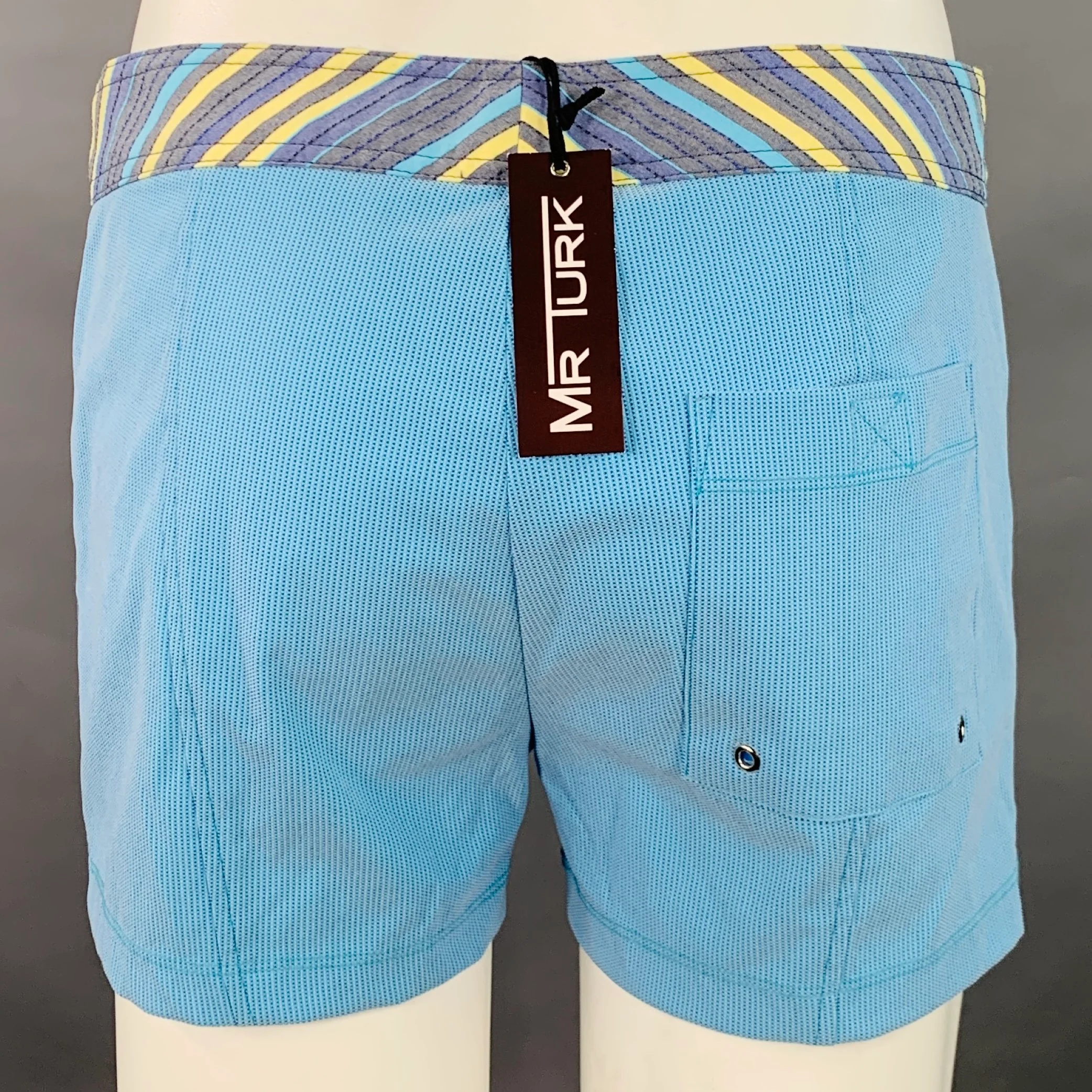 MR TURK Size 31 Blue Grey Mixed Patterns Polyamide Blend Mesh Swim Trunks - Image 2