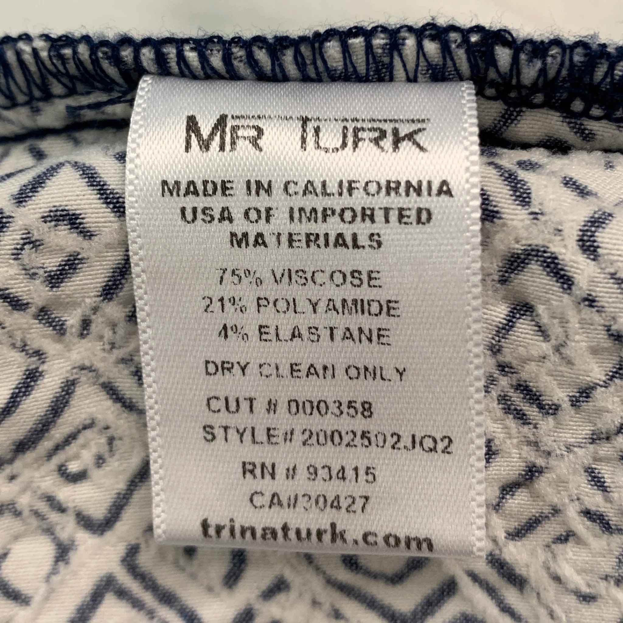 MR TURK Size 31 White Navy Graphic Viscose Blend Flat Front Casual Pants - Image 5