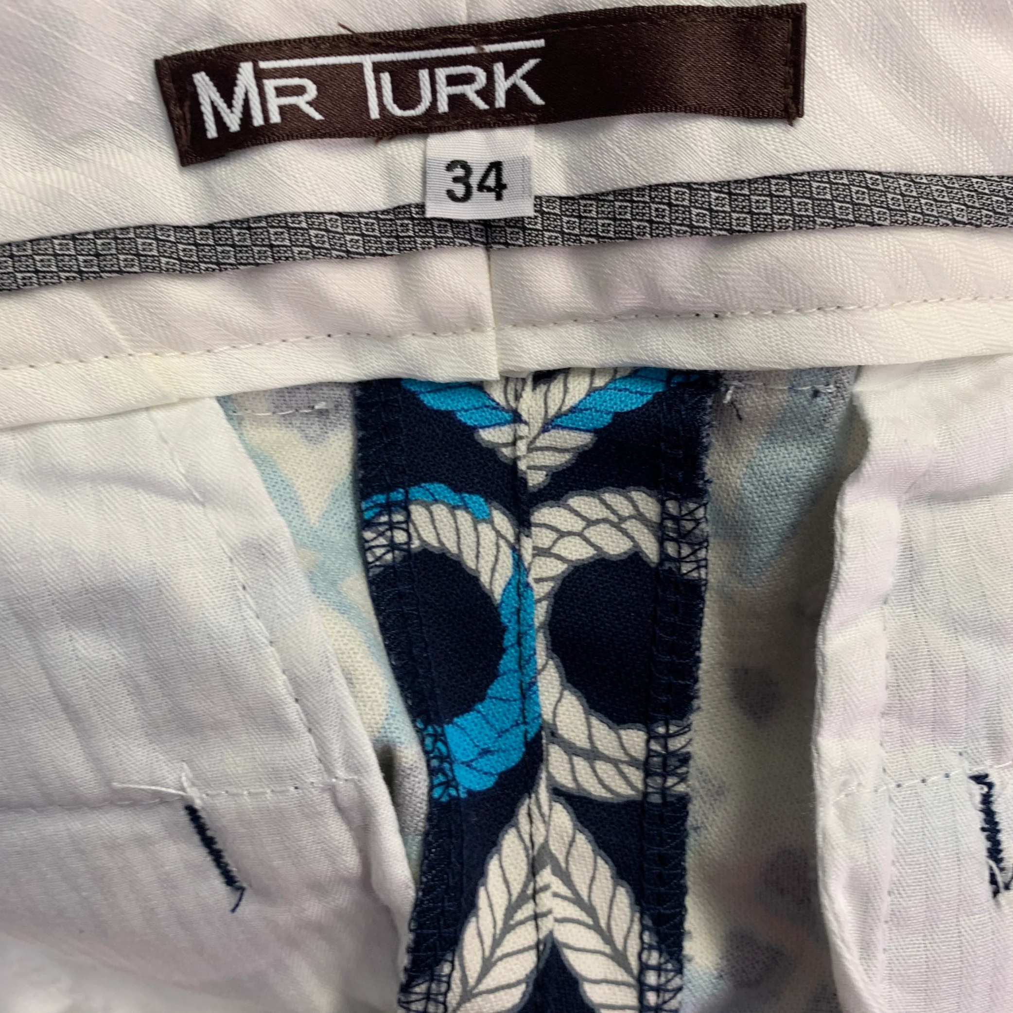 MR TURK Size 34 Clyde Navy Blue White Knots Cotton Blend Tapered Casual Pants - Image 6