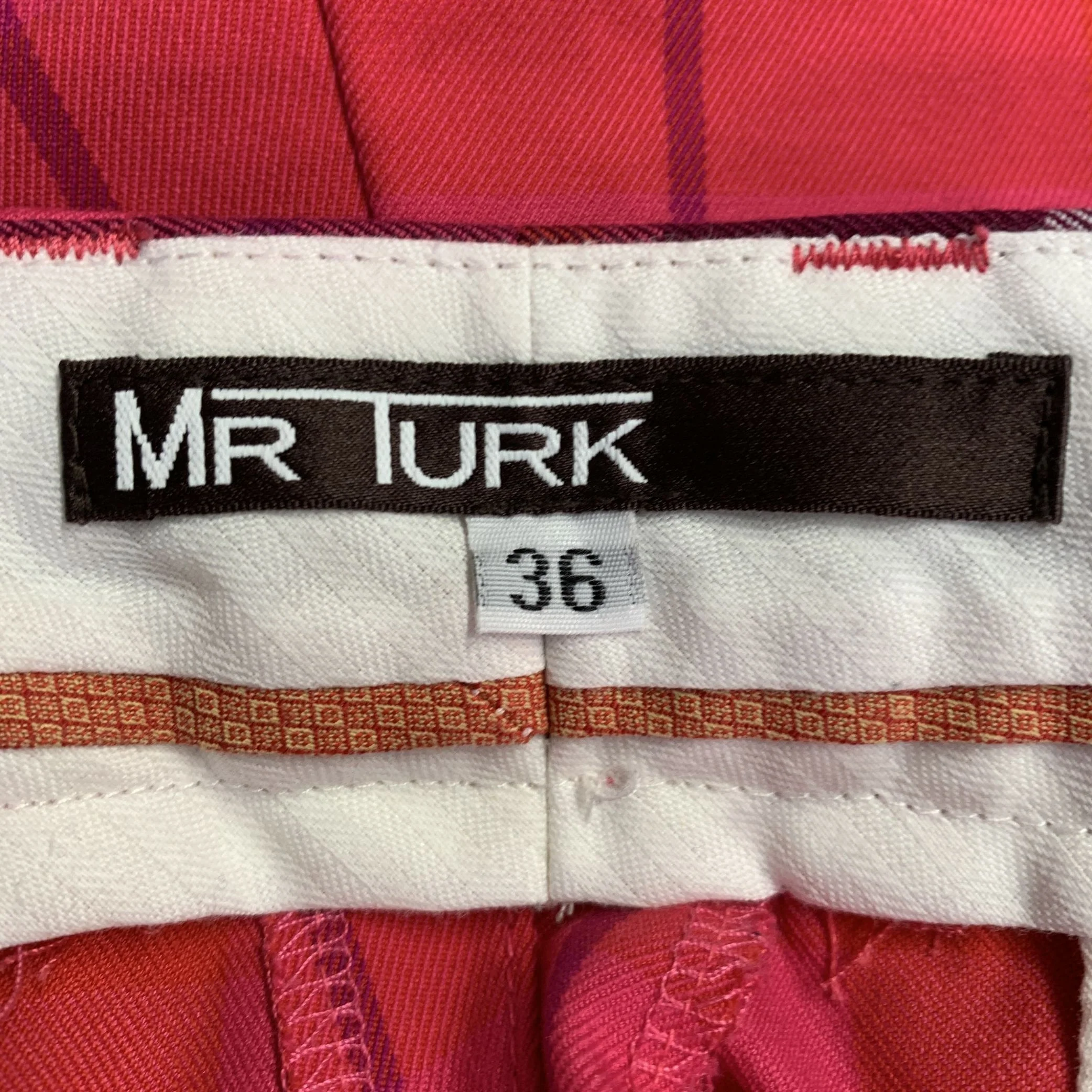 MR TURK Size 36 Red Fuchsia Plaid Polyester Blend Zip Fly Shorts - Image 3