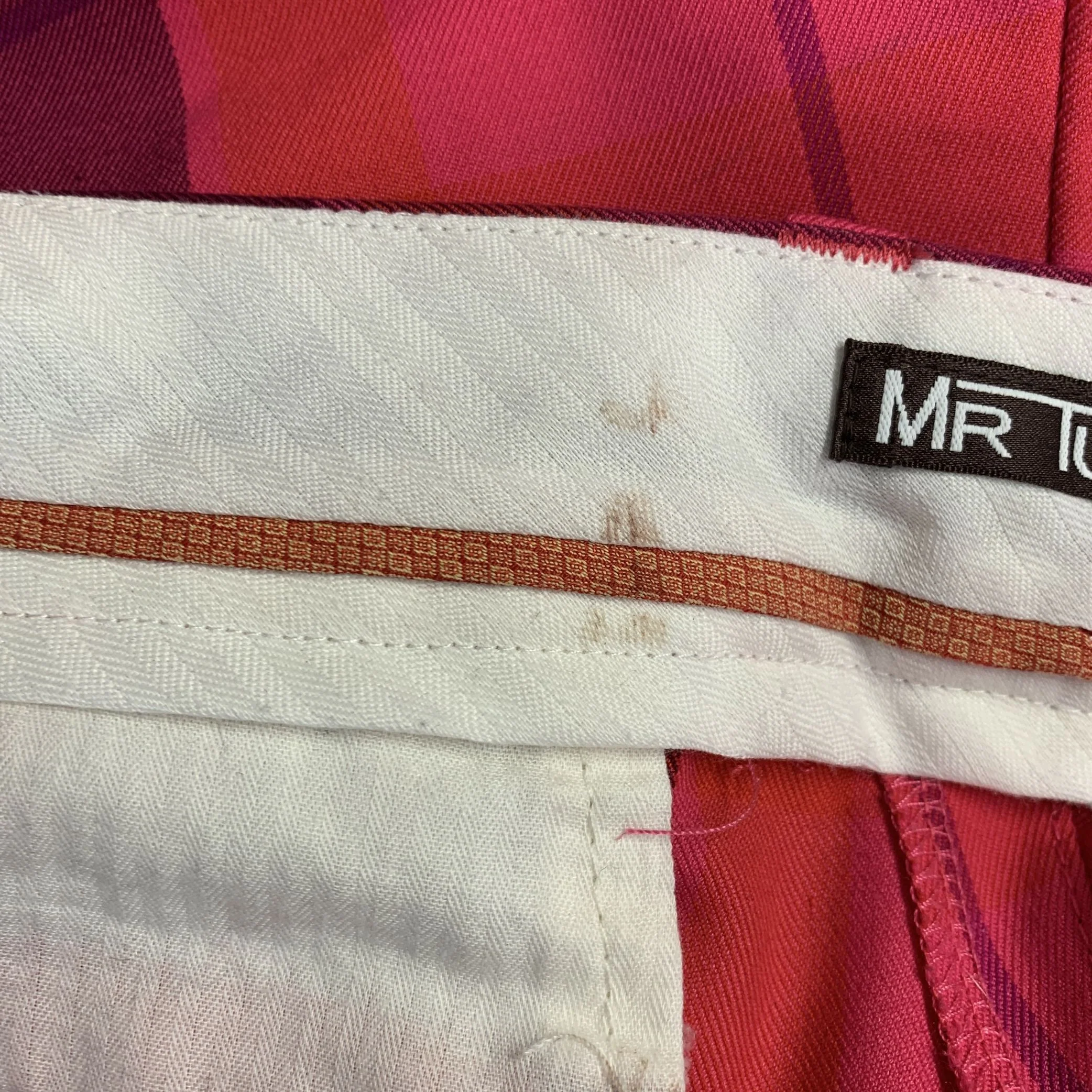MR TURK Size 36 Red Fuchsia Plaid Polyester Blend Zip Fly Shorts - Image 4